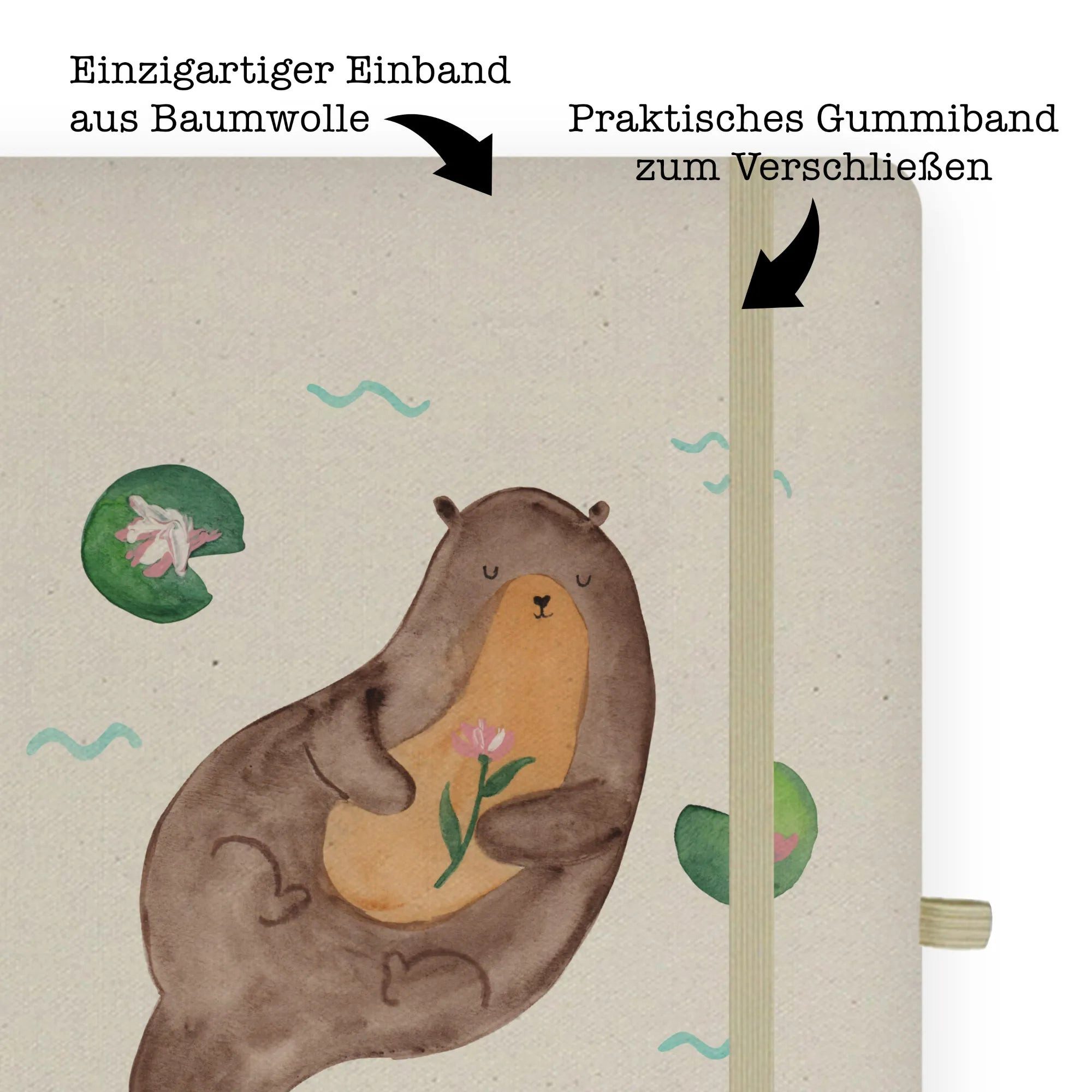 Thumbnail - Mr. & Mrs. Panda Notizbuch Otter Seerose - Transparent - Geschenk, DIN A4 Projektbuch, Seeotter, Mr. & Mrs. Panda, Kreat...
