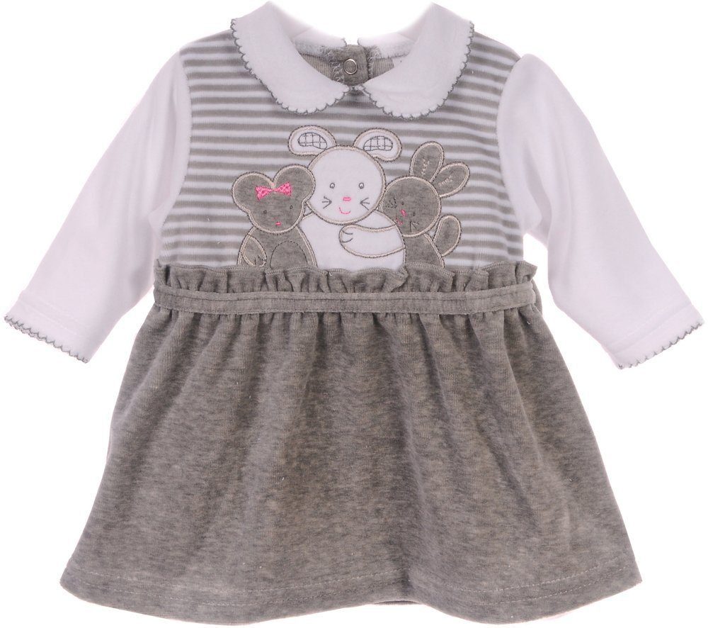 La Bortini Druckkleid Baby Kleid aus weichem Velours Nicki-Kleid in Grau sehr weich, warm, 44 50 56 62 68 74 80