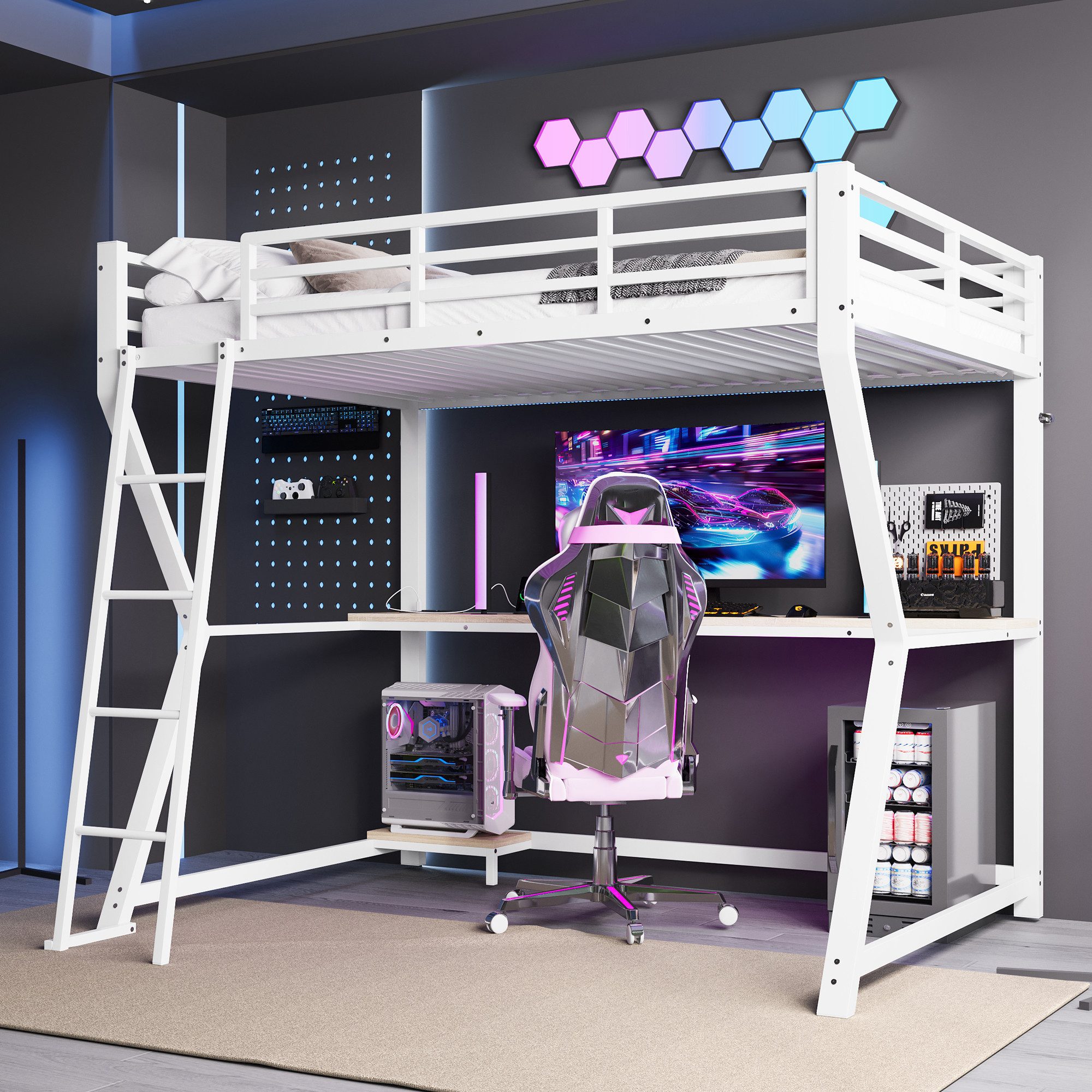 HAUSS SPOLE Hochbett 90x200cm mit Ambientelicht, Schreibtisch, Steckdose+US günstig online kaufen