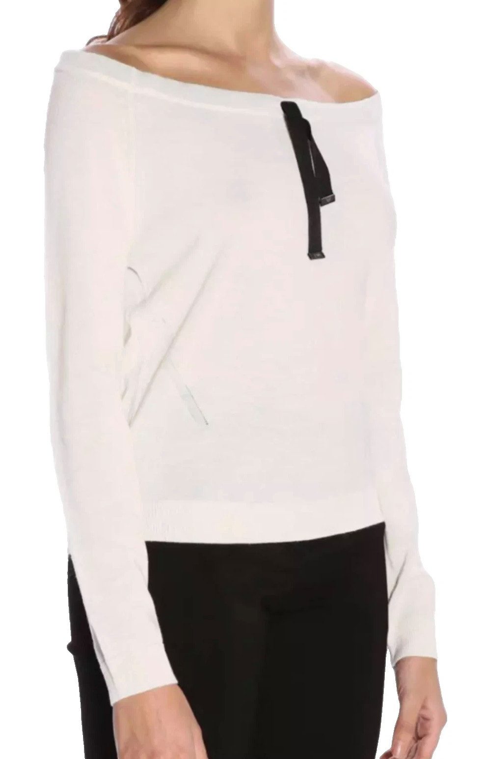 Emporio Armani Strickpullover Damen Pullover Feinstrick Schulterfreier Boot-Ausschnittlinie Dekoratives Band mit glänzenden Metall-Endstücken