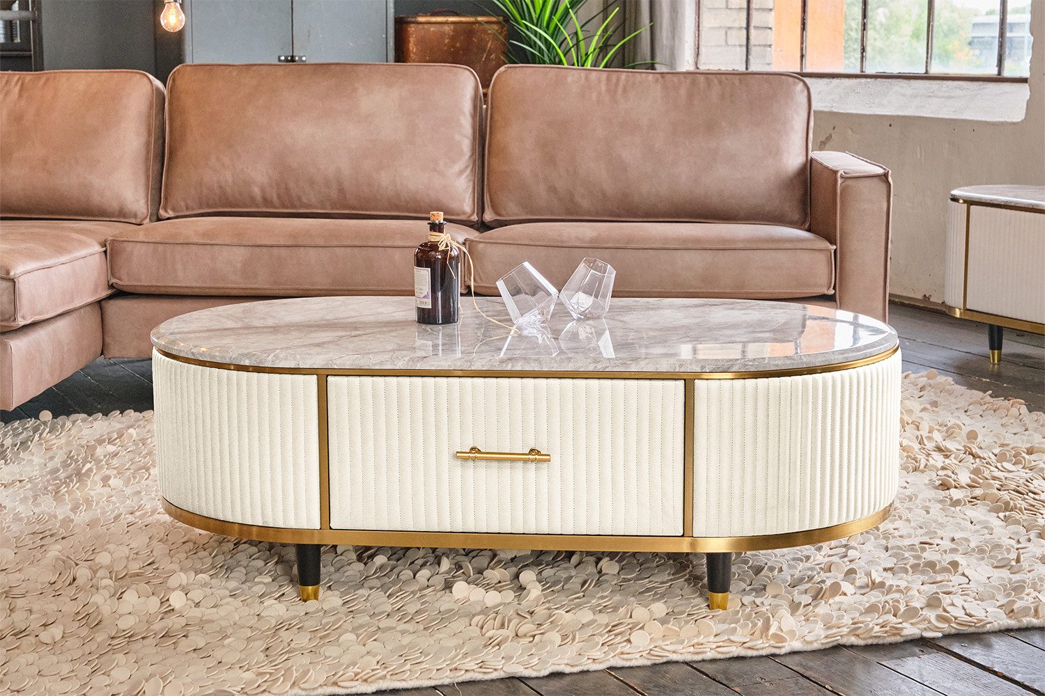 KAWOLA Couchtisch MARIA, Marmorplatte Kunstleder verschiedene Farben günstig online kaufen