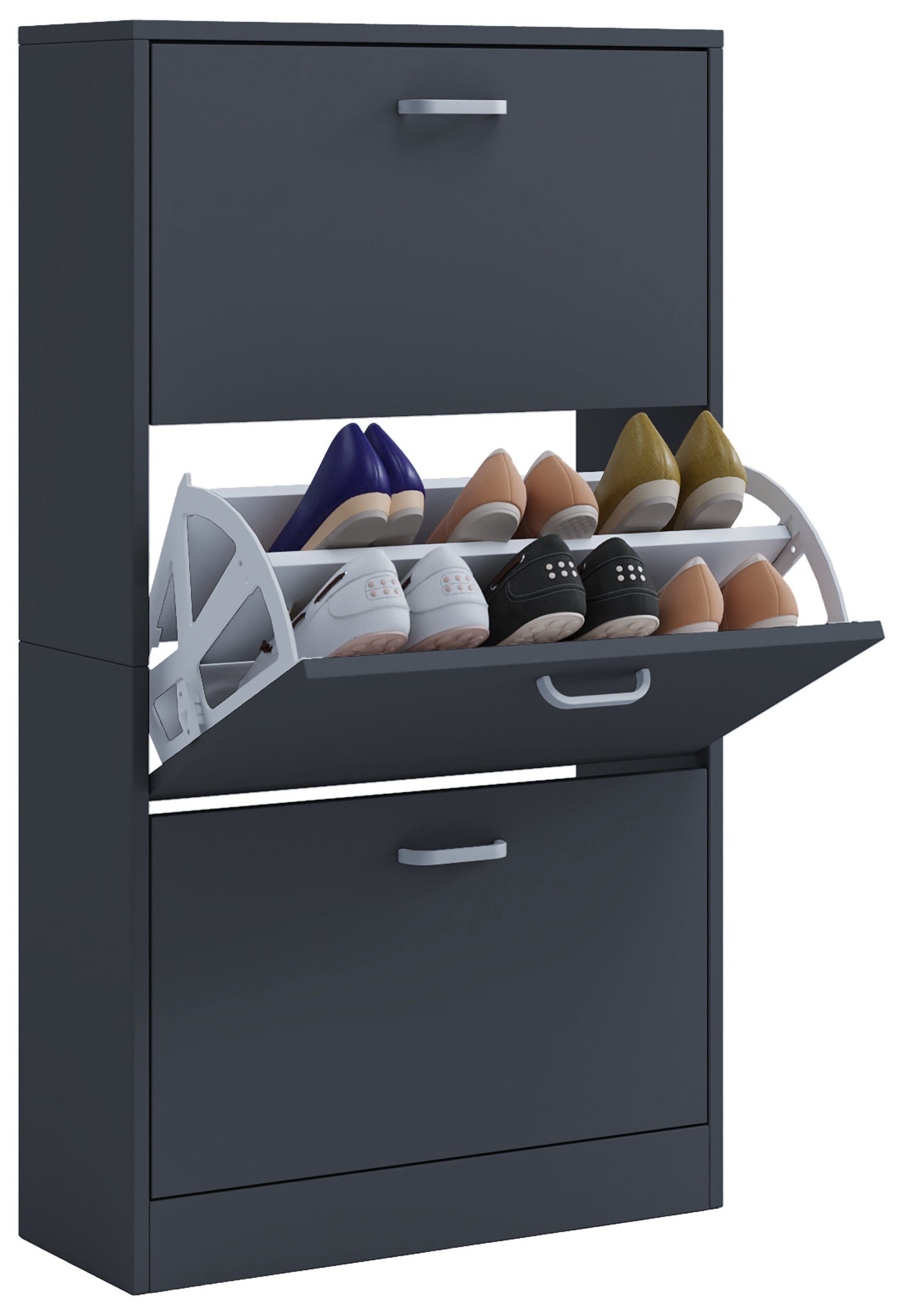 VCM Schuhschrank Sipos B. 59 x T. 22 x H. 105 cm Bietet Platz für die Schuhe der ganzen Familie, in der Diele, 3 Fächer