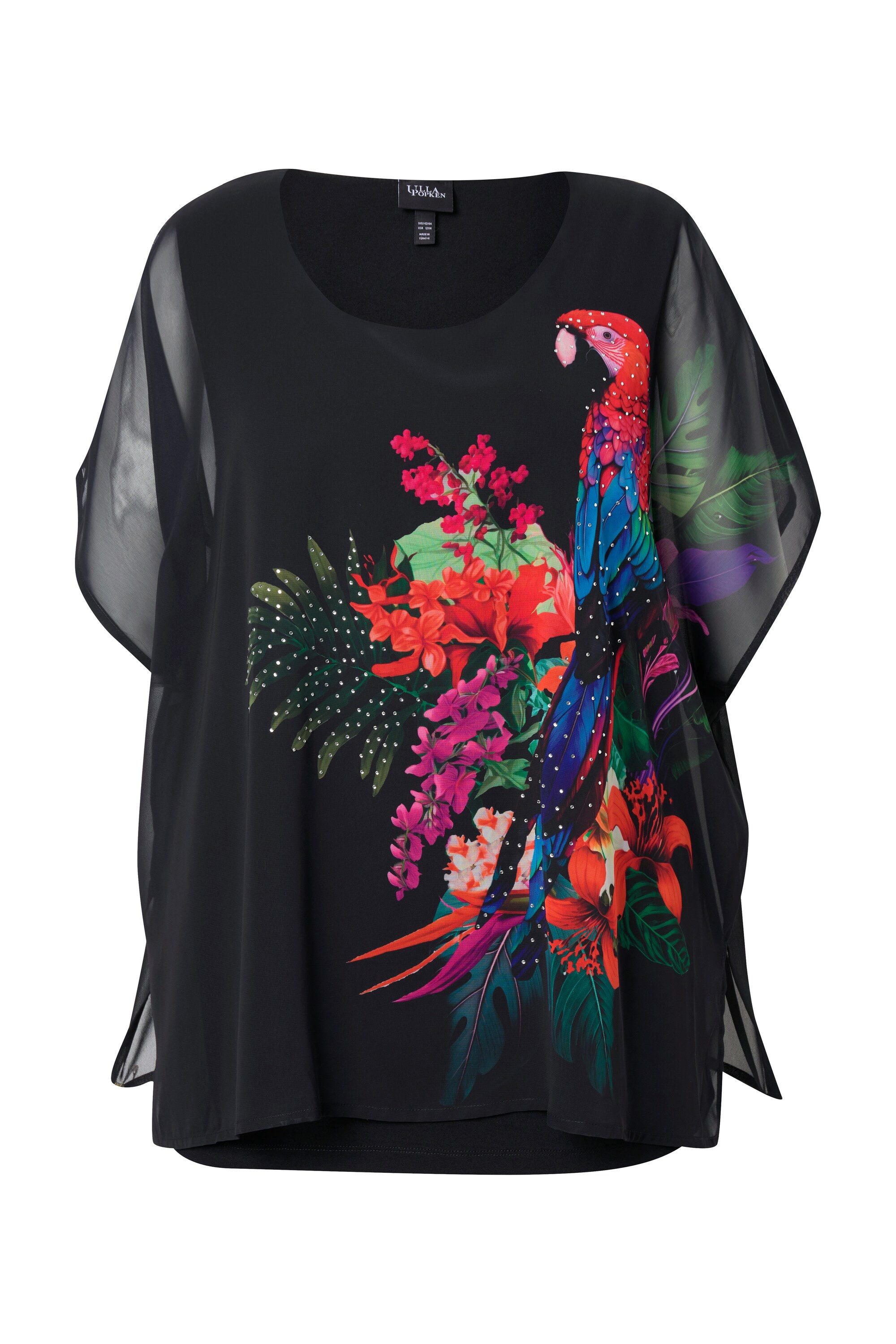 Ulla Popken Druckbluse Blusenshirt Papagei doppellagig V-Ausschnitt günstig online kaufen