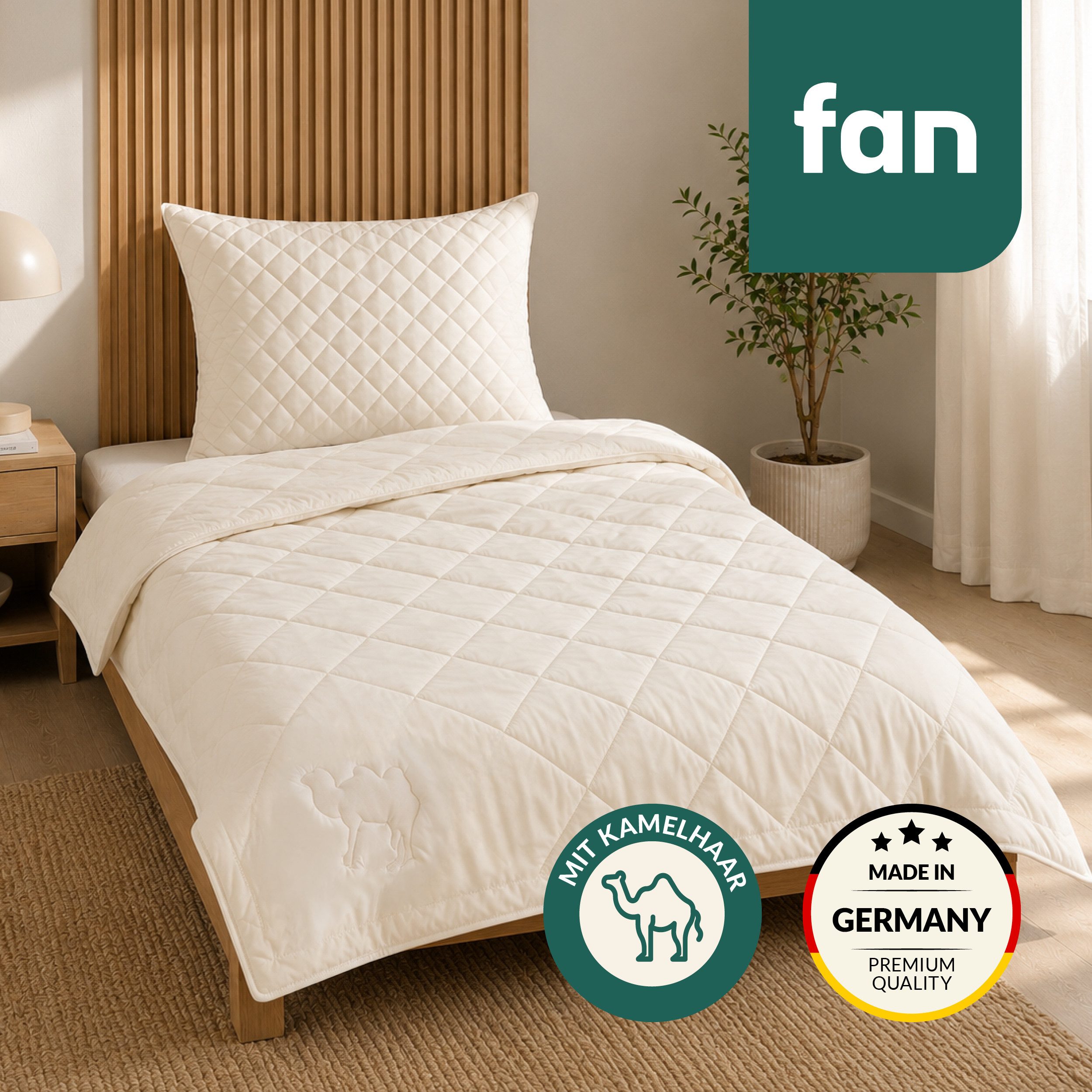 fan Naturhaarbettdecke Gobi, Bettdecken für Sommer und Winter, temperaturausgleichend, Füllung: Kamelhaar, Bezug: Baumwolle, Klimatisierende Kamelhaar-Füllung - Made in Germany
