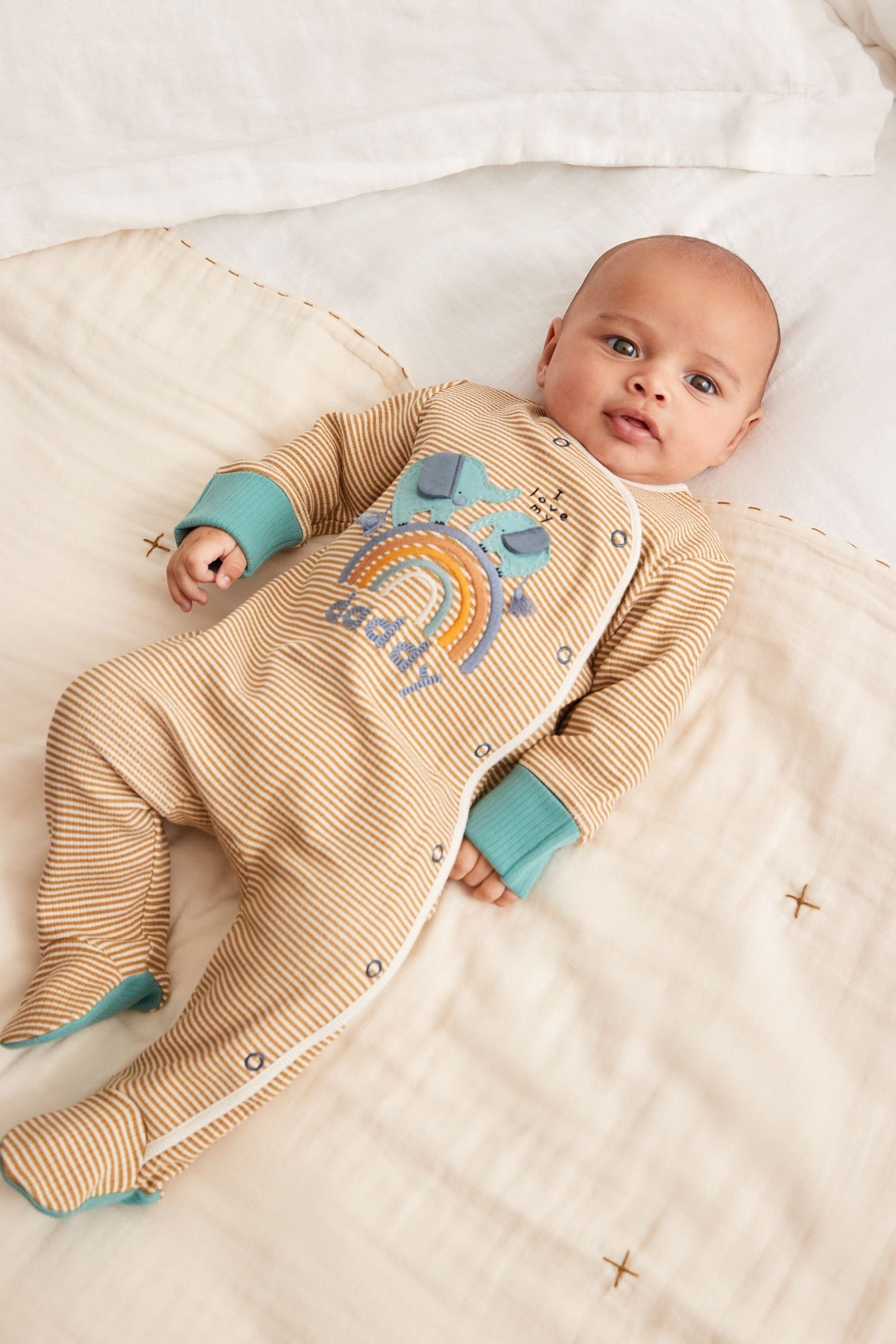 (1-tlg) und Next Baby-Schlafanzug Schlafoverall Fuß Figurenmotiv Blue/Neutral mit Daddy