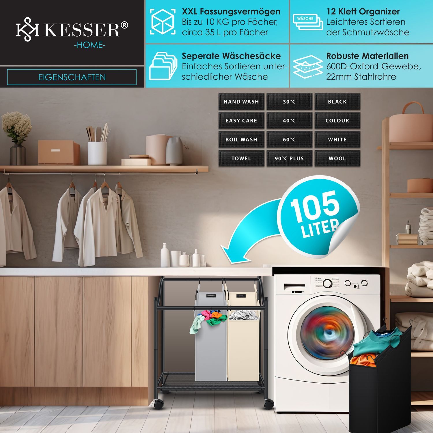 KESSER Wäschekorb, Wäschesammler Wäschesortierer mit abnehmbaren günstig online kaufen