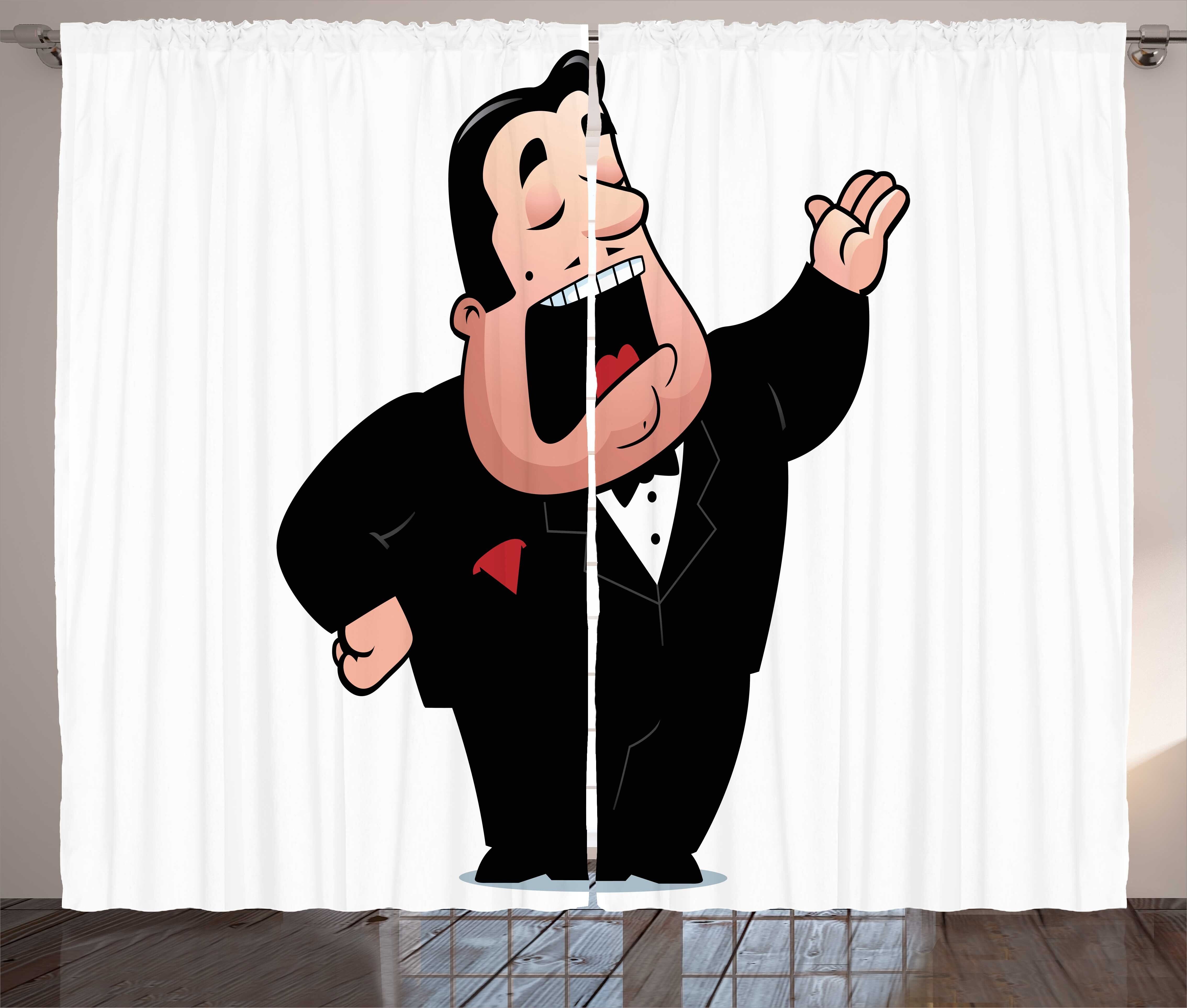 Gardine Schlafzimmer Kräuselband Vorhang mit Schlaufen und Haken, Abakuhaus, Oper Cartoon Singer Mann in Smokin