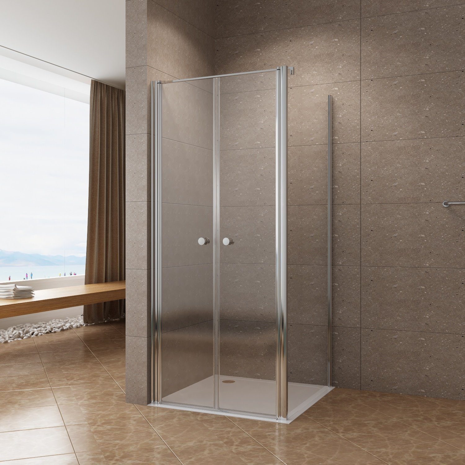 AQUABATOS Eckdusche Eckdusche Duschkabine Eckeinstieg Dusche Pendeltür mit Seitenwand, BxT: 85x75 cm, 6 mm Einscheibensicherheitsglas mit Nanobeschichtung, ebenerdige Montage möglich,rahmenlos,barrierefrei