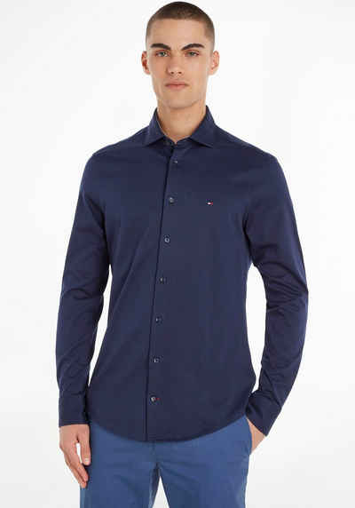 Tommy Hilfiger TAILORED Langarmhemd CL JERSEY SOLID SF SHIRT (1-tlg) mit einem farblich abgesetzten Knopf