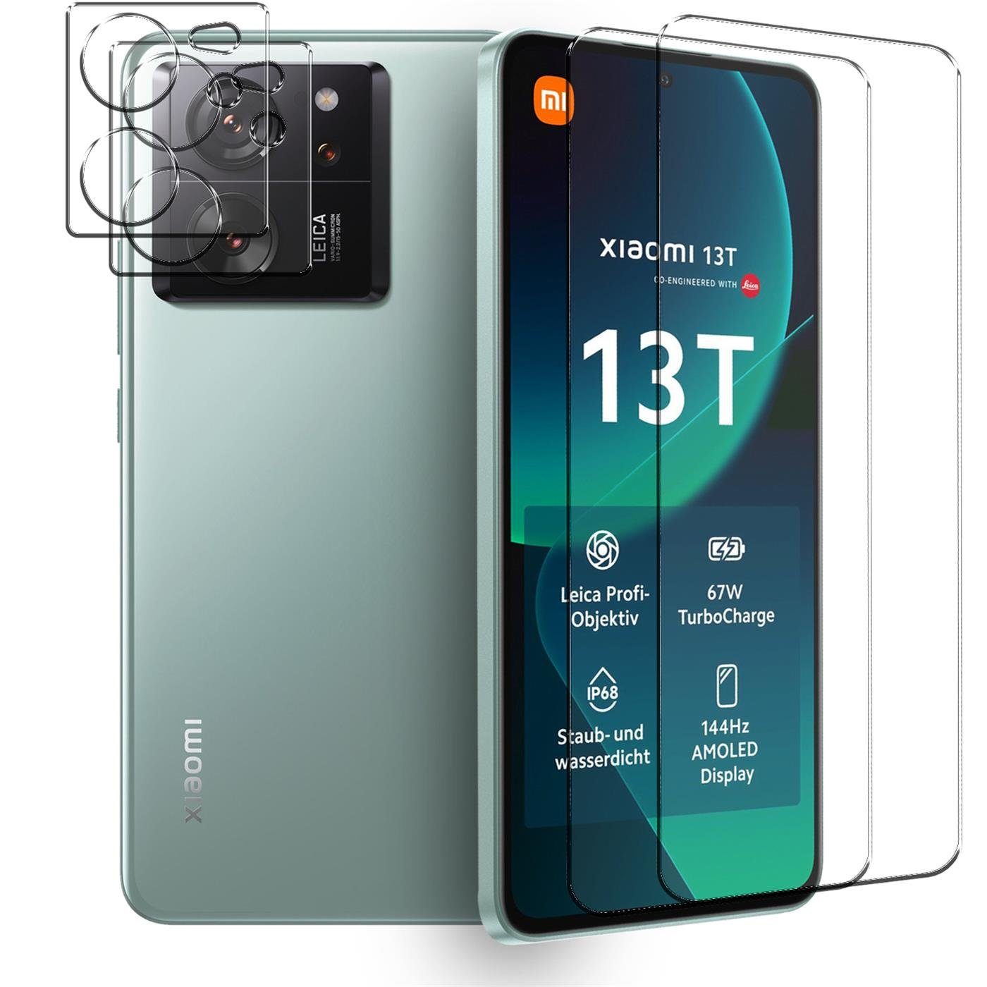 CoolGadget Schutzfolie Panzerfolie für Xiaomi 13T / 13T Pro, (Spar-Set 4in1, 2x Displayschutz, 2x Kameraschutz), Panzerglas Schutzfolie für Xiaomi 13T, Xiaomi 13T Pro Folie