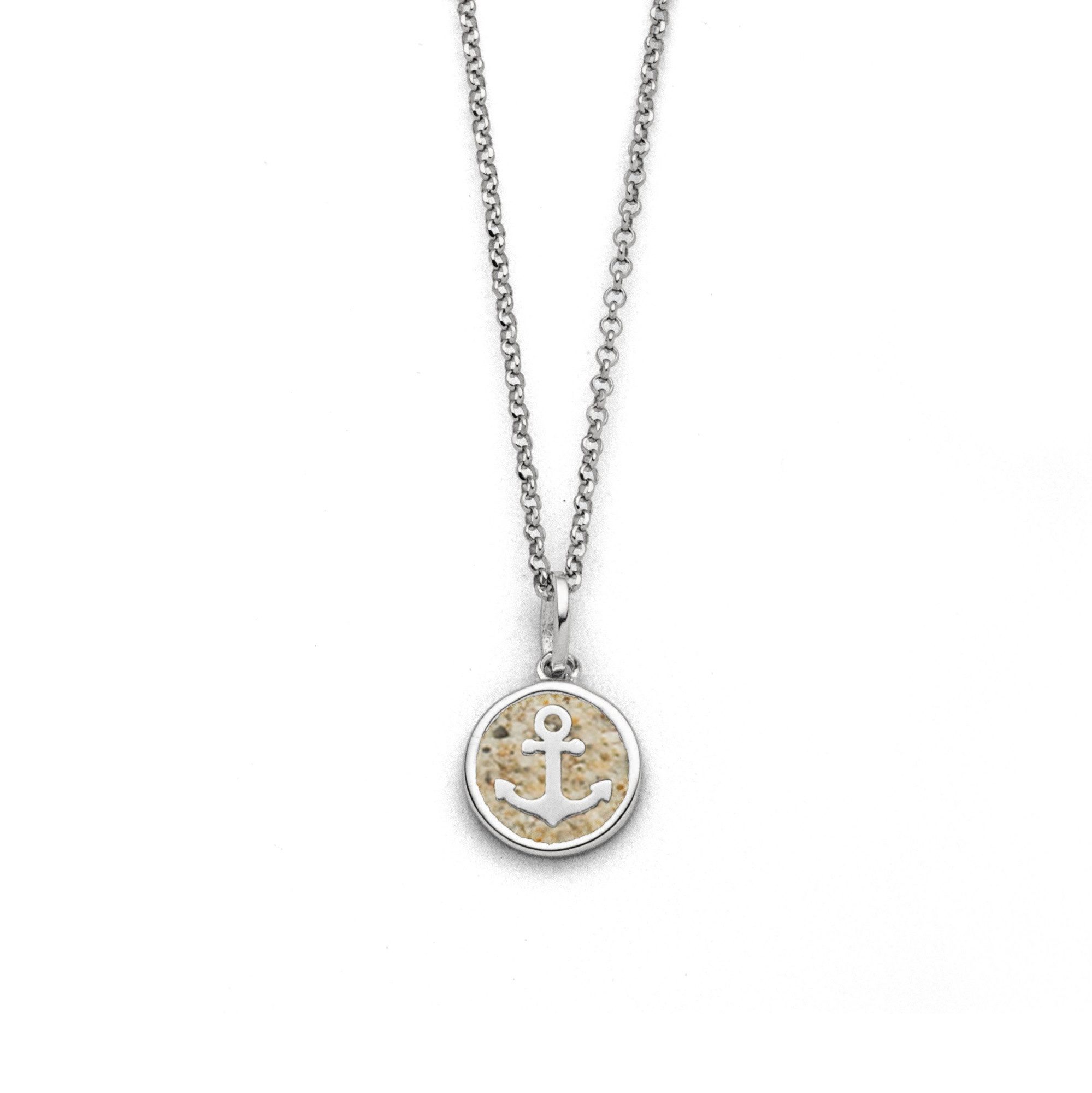 DUR Kette mit Anhänger Halskette Anker 2.0 K2964, 45 cm – Symbol für Halt & Verbundenheit, Maritimer Anhänger aus 925er Silber mit Strandsand