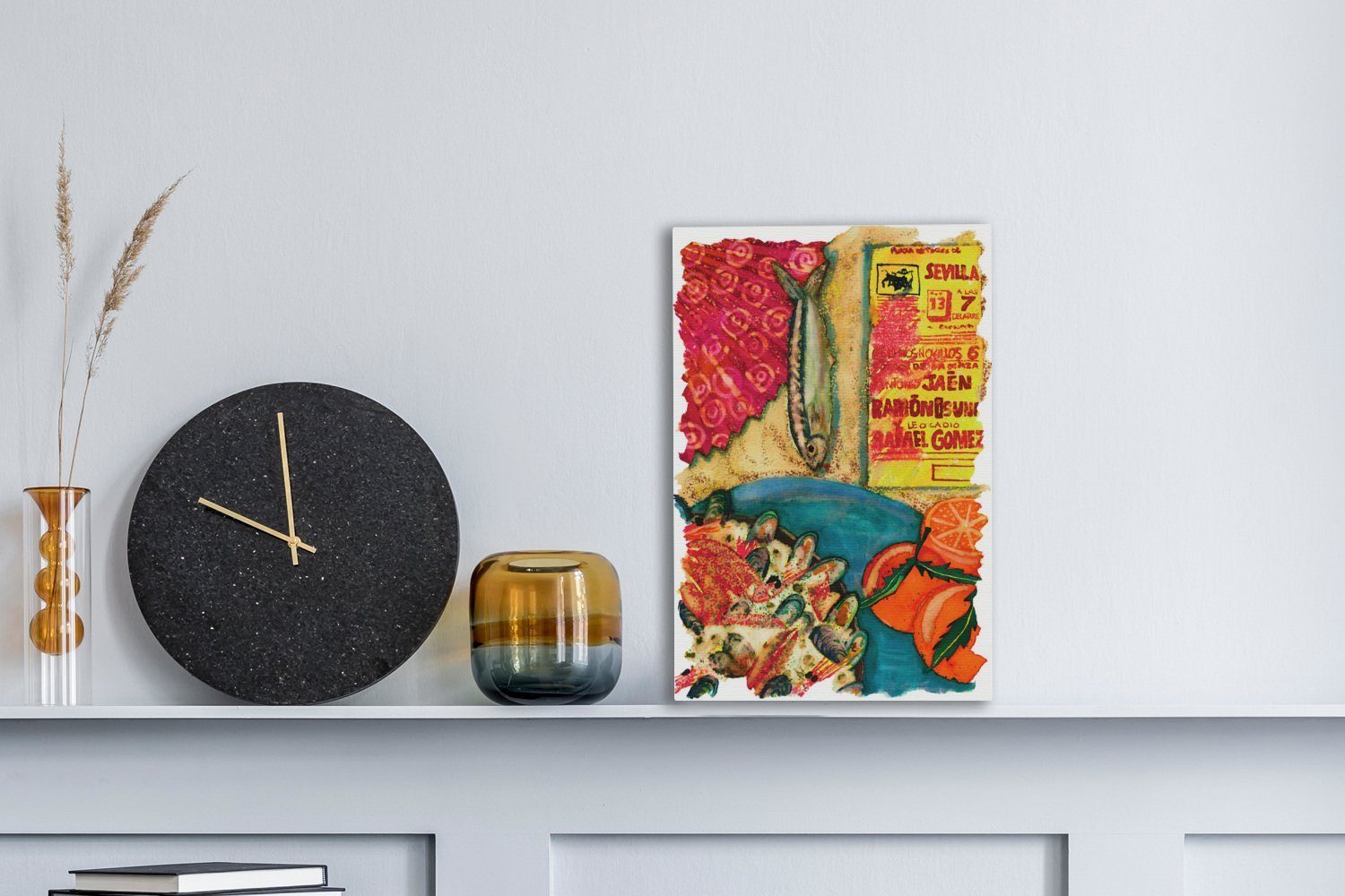 Leinwandbild Zackenaufhänger, Illustration der Paella, 20x30 St), inkl. OneMillionCanvasses® bespannt Eine cm spanischen fertig Leinwandbild (1 Gemälde,