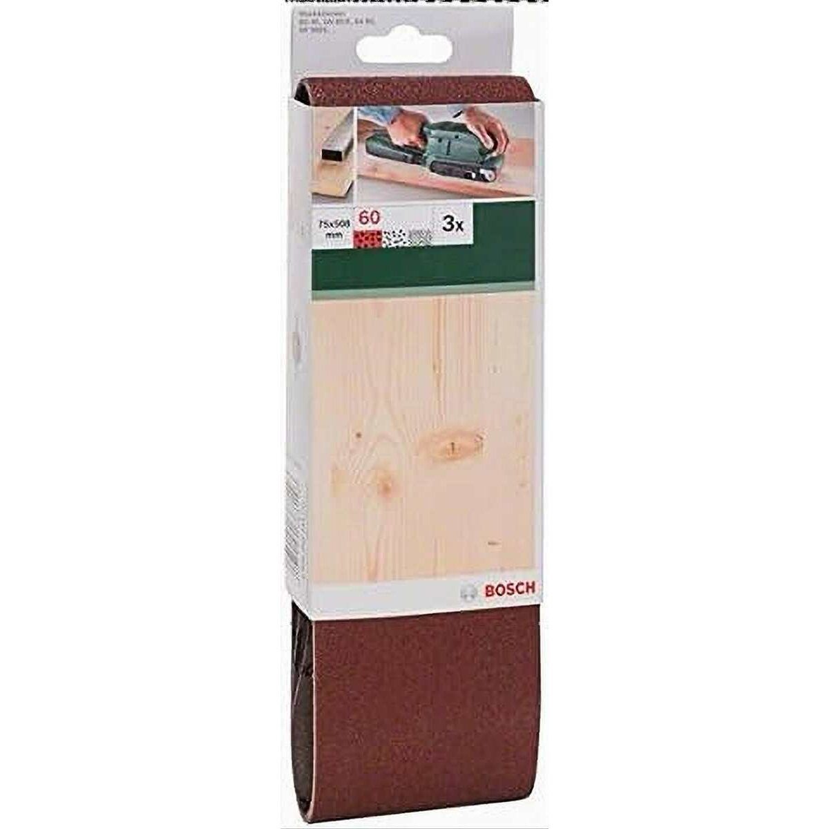 BOSCH Schleifpapier Bosch Schleifband 3 Stück, 75 x 508 mm, Körnung 60 für Bandschleifer