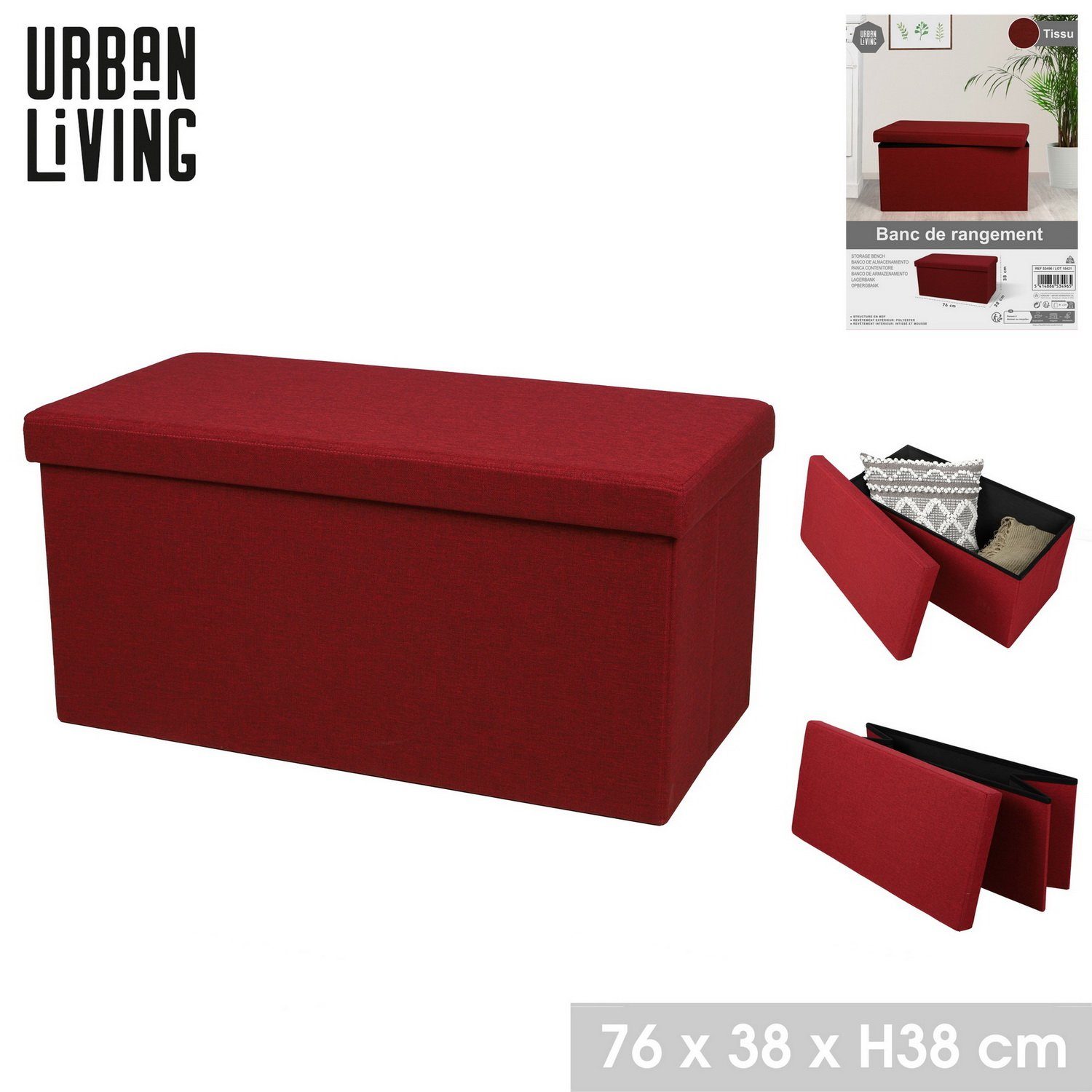 Sitz-Bank, TISSU Living - Sitzhocker bequemer Sitzfläche abnehmbare Sitztruhe Sitzbank mit rot Sitz Urban Aufbewahrungsbox