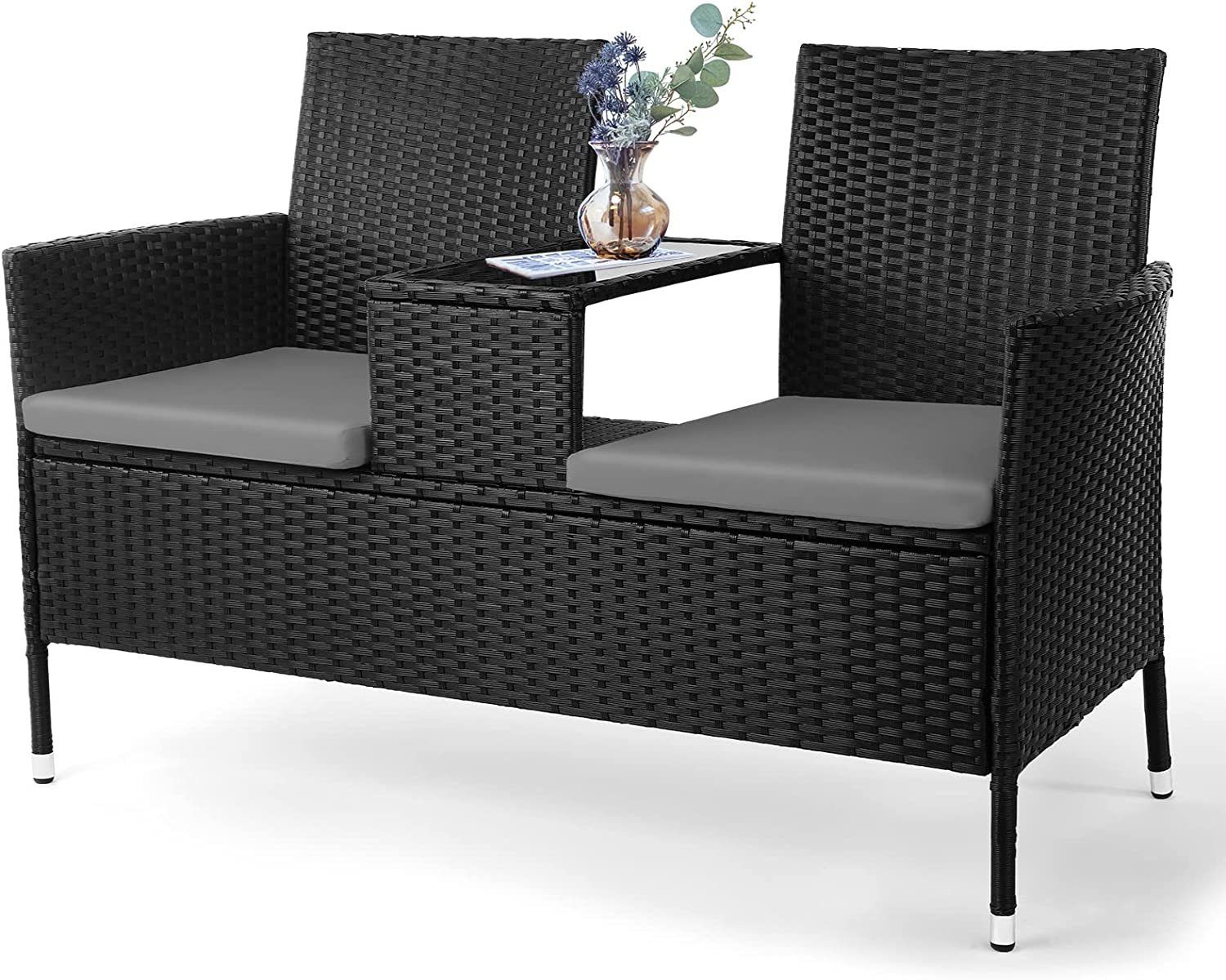 Bamny Gartenbank »Polyrattan Gartenbank Gartensofa Sitzbank mit Tisch 2