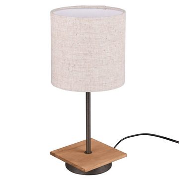 etc-shop Smarte LED-Leuchte, Smart Home Schreib Tisch Leuchte Holz Stoff Schirm Wohn-