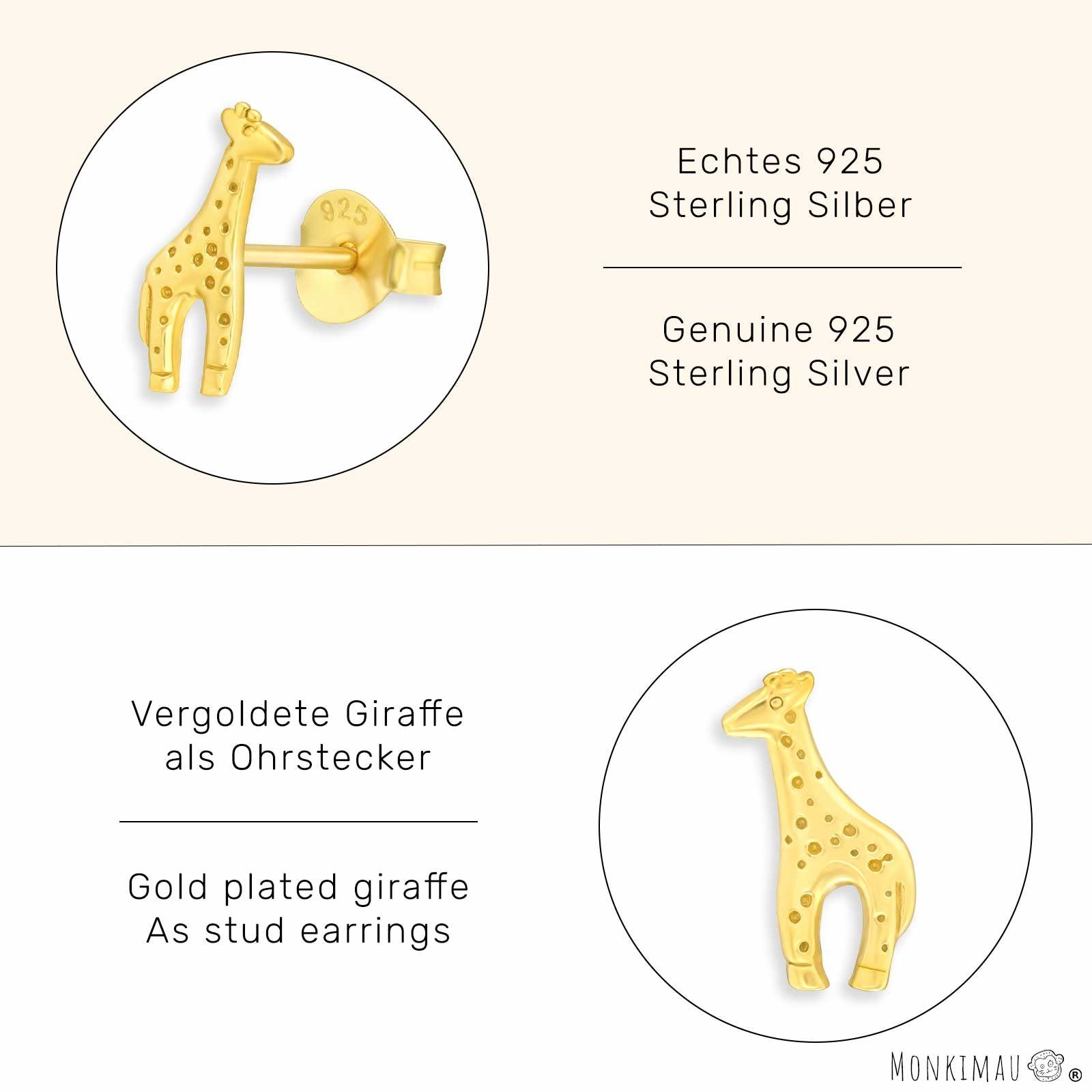 Monkimau Paar Ohrstecker Giraffen Gold Ohrringe plattiert aus Silber 925 (Packung)