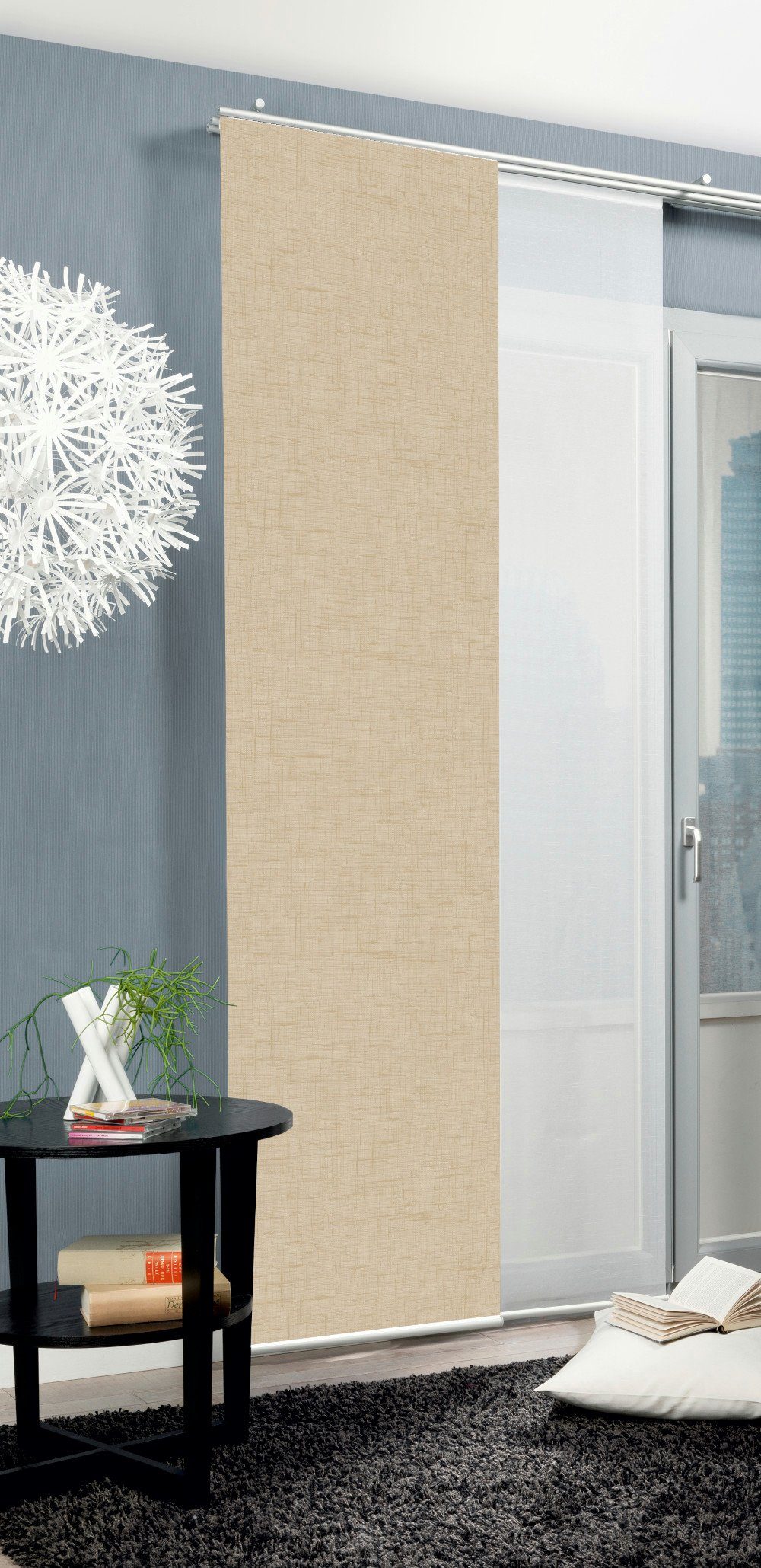 HOME WOHNIDEEN Schiebegardine Schiebegardine PIVE, Digitaldurck, Dekostoff, Seidenoptik 245x60 cm (1 St), Paneelwagen, halbtransparent, 100% Polyester