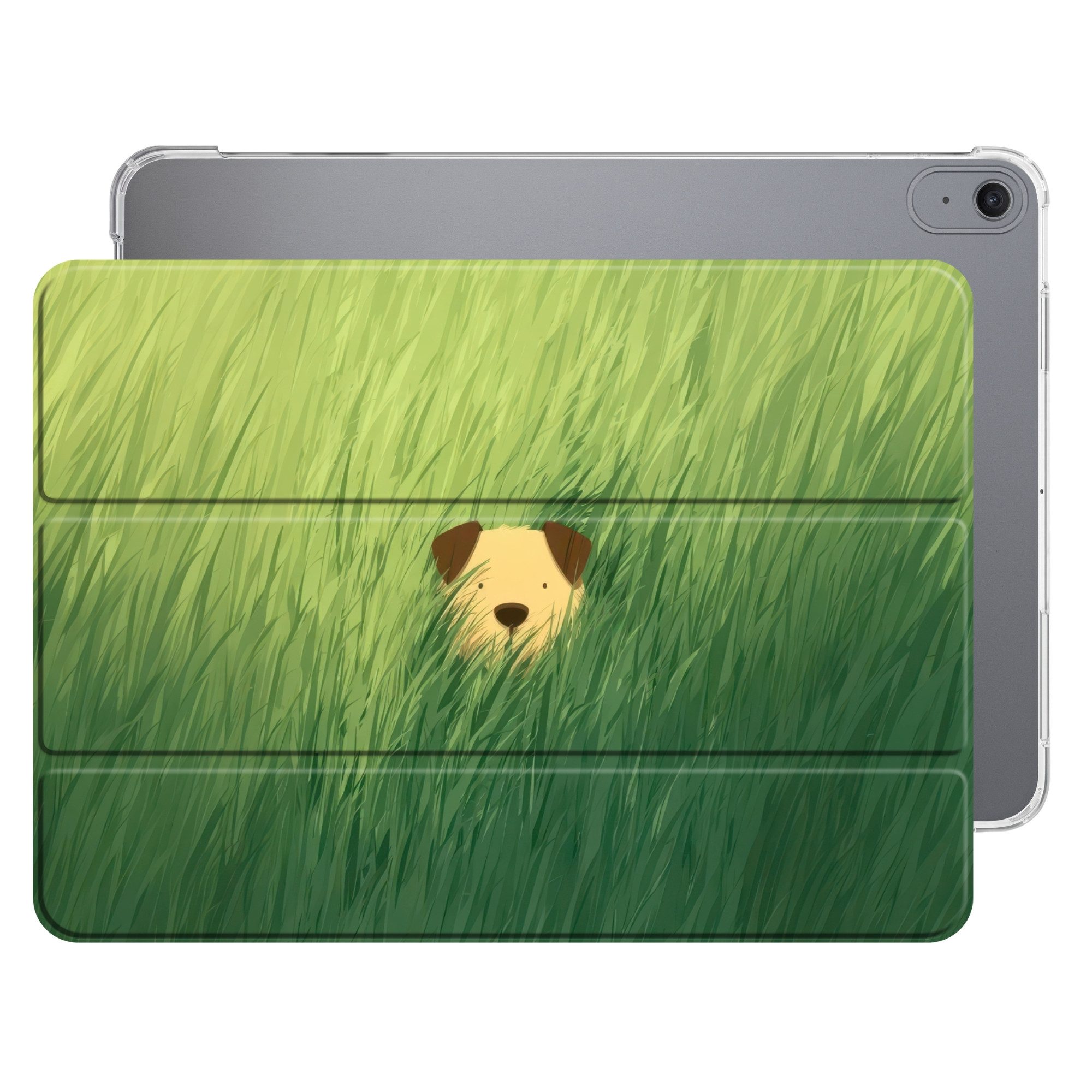 OnlyWow Tablet-Hülle Apple iPad Air 2025 13 inch Hund - Gras - Ohren - Braun, Smart Cover, Klapphülle, Stoßfest, Bunt