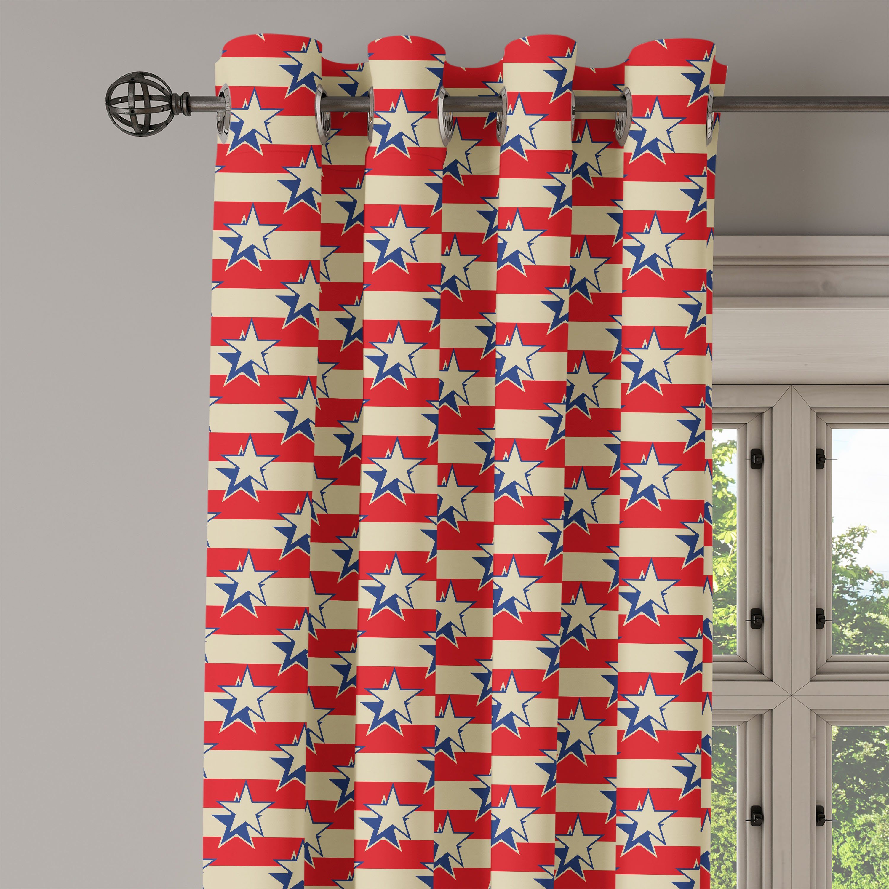 Gardine Dekorative 2-Panel-Fenstervorhänge für Amerika Schlafzimmer Wohnzimmer, Independence Poster Retro Abakuhaus, Vereinigte Staaten von