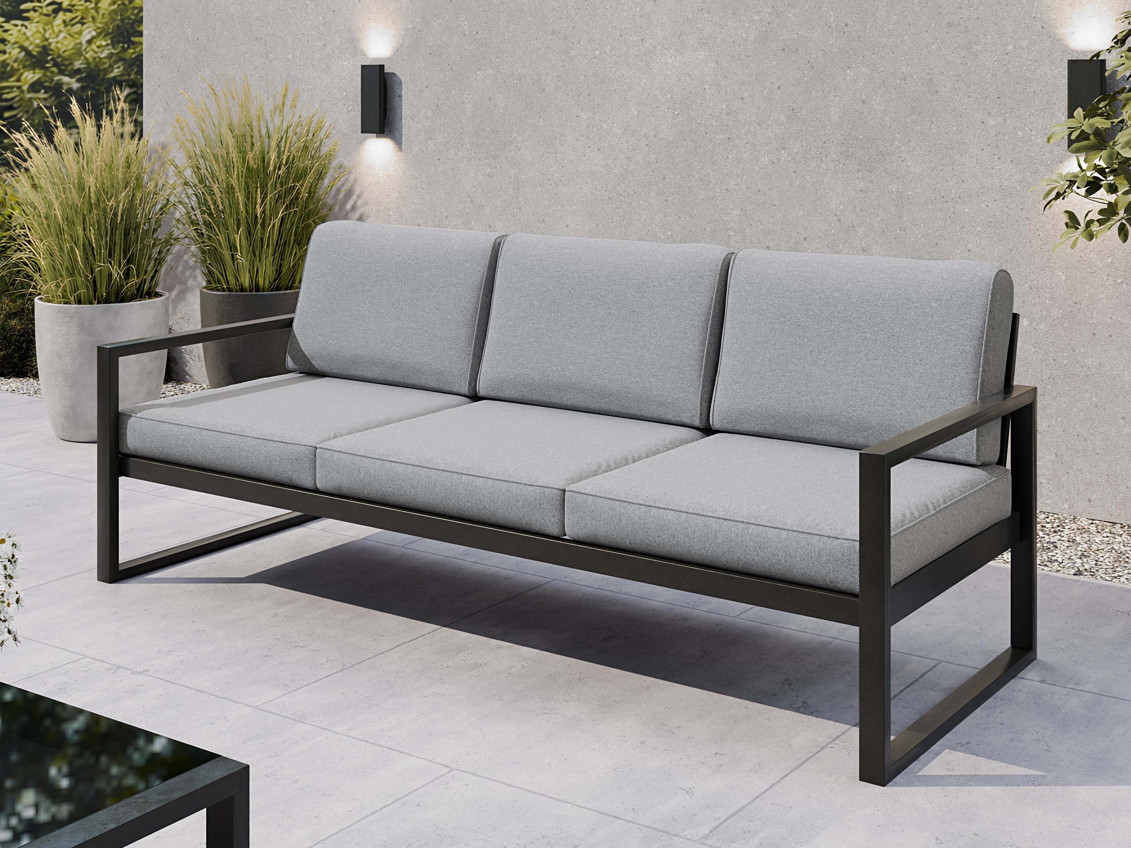 Beautysofa Gartensofa 3-Sitzer STELLA – wasserabweisender Stoff, pulverbeschichtetes Metallgestell, in 3 trendigen Farben: Beige, Hellgrau und Dunkelgrau