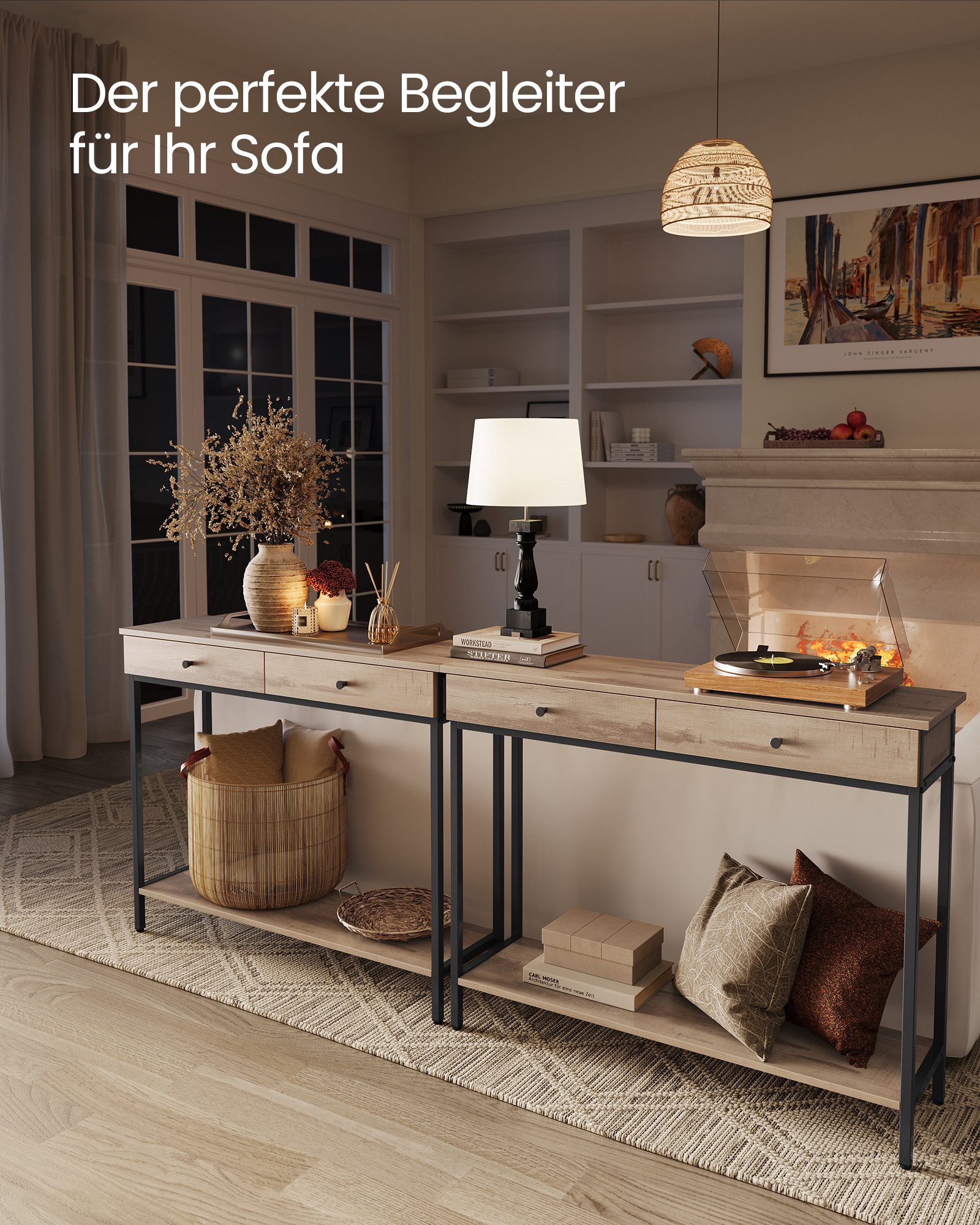 VASAGLE Konsolentisch, Flurtisch, Beistelltisch, Sofatisch mit 2 Schubladen, robust