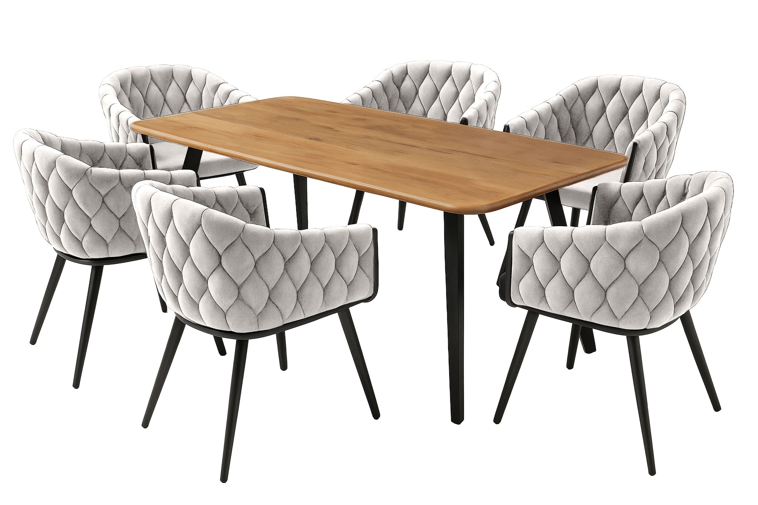 LC Home Essgruppe LC Home Essgruppe 5tlg. Esstisch + 4x Esszimmerstühle Samt Flechtoptik, (7-tlg)