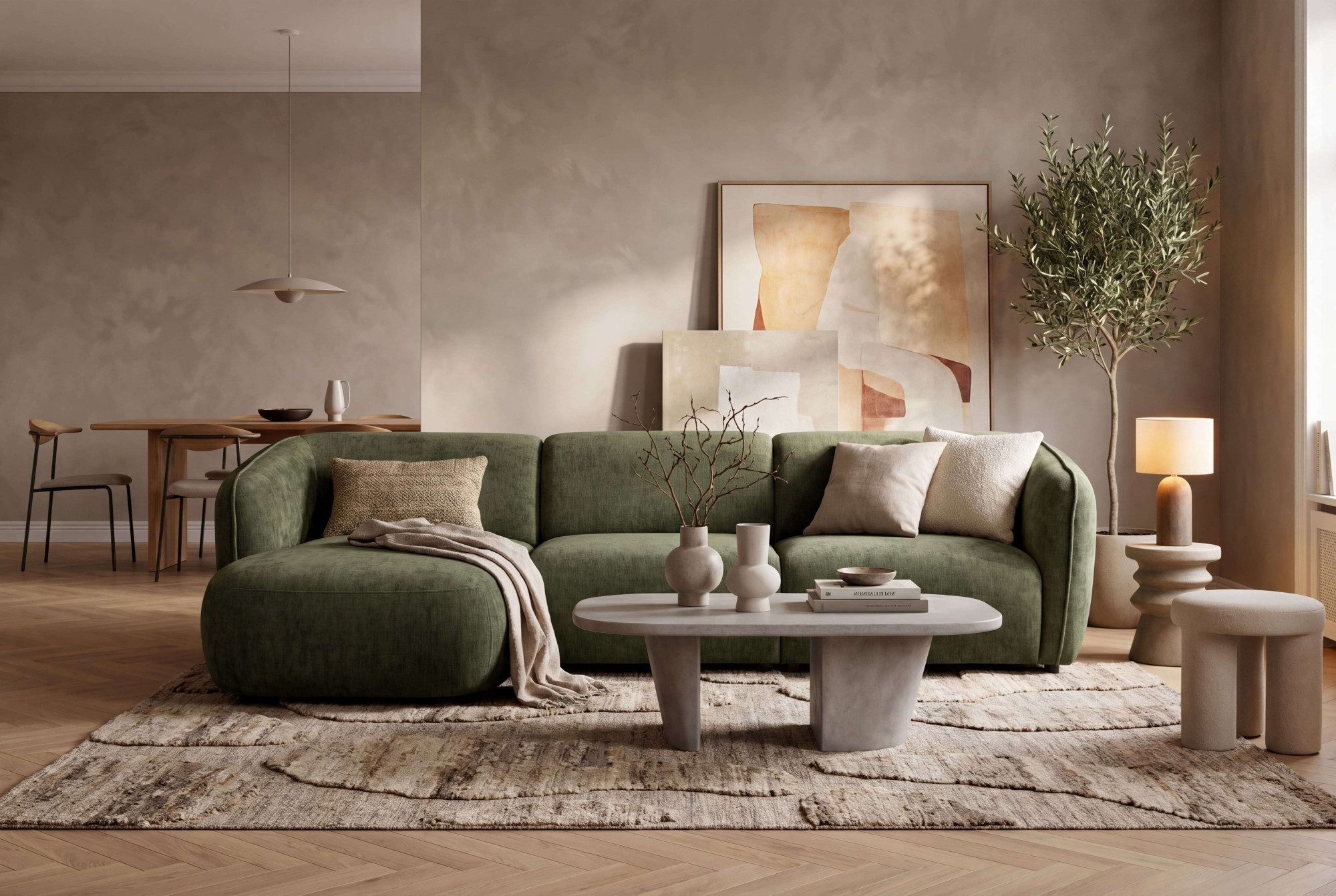 OTTO home Ecksofa OSTRUP Rundsofa, L-Form, Naturtöne, Boucle oder Chenille, Breite 280 cm, organische Form mit sanften Rundungen