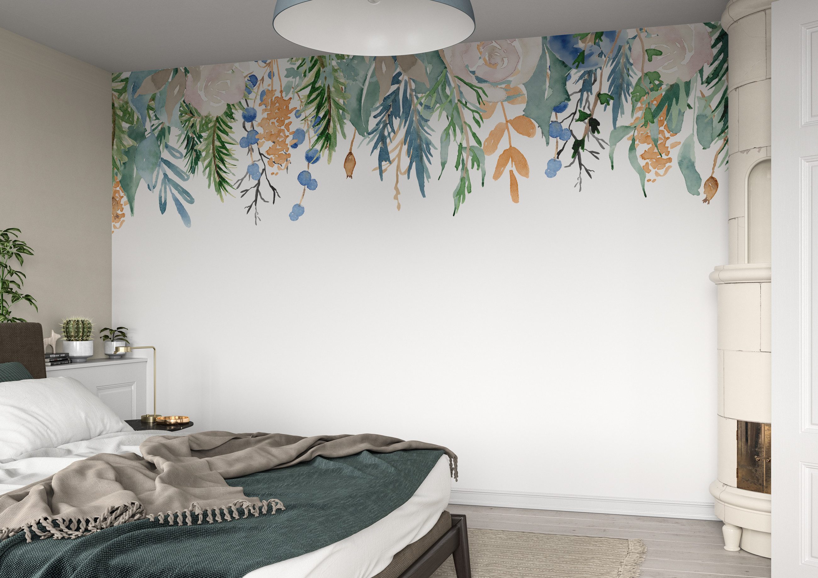 Rasch Fototapete Blumen & Ranken - Vliestapete Grün, floral, (1 Rolle, 1 St., 2,65 m x 4,24 m), Lichtbeständige Farben - Feucht abwischbar - Restlost abziehbar