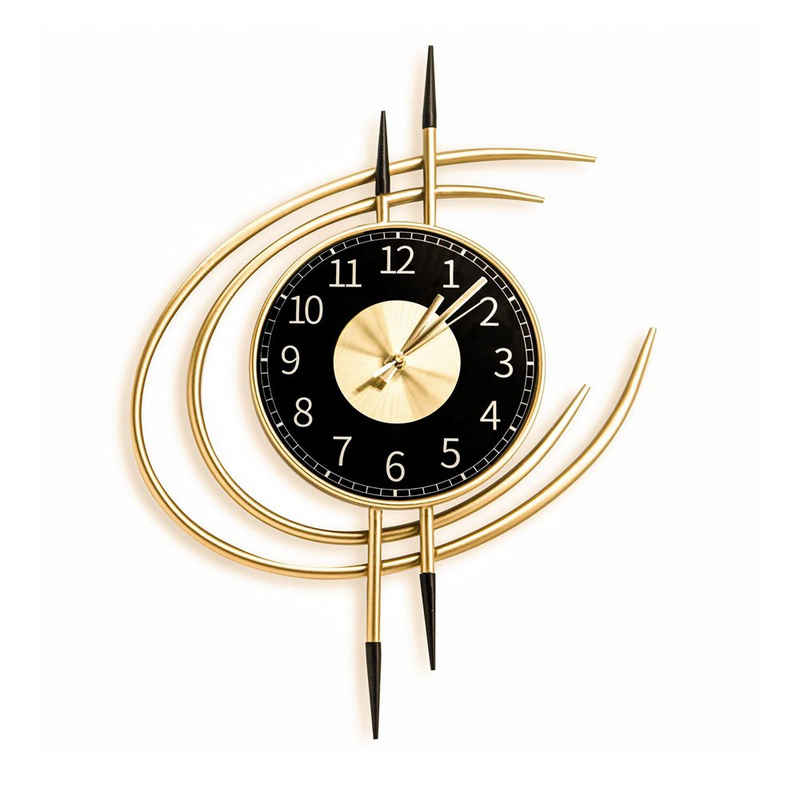 Sarfly Wanduhr Uhr Leise Ohne Tickgeräusche (Modern Gold und Schwarz Настенные часы Groß 54cm)