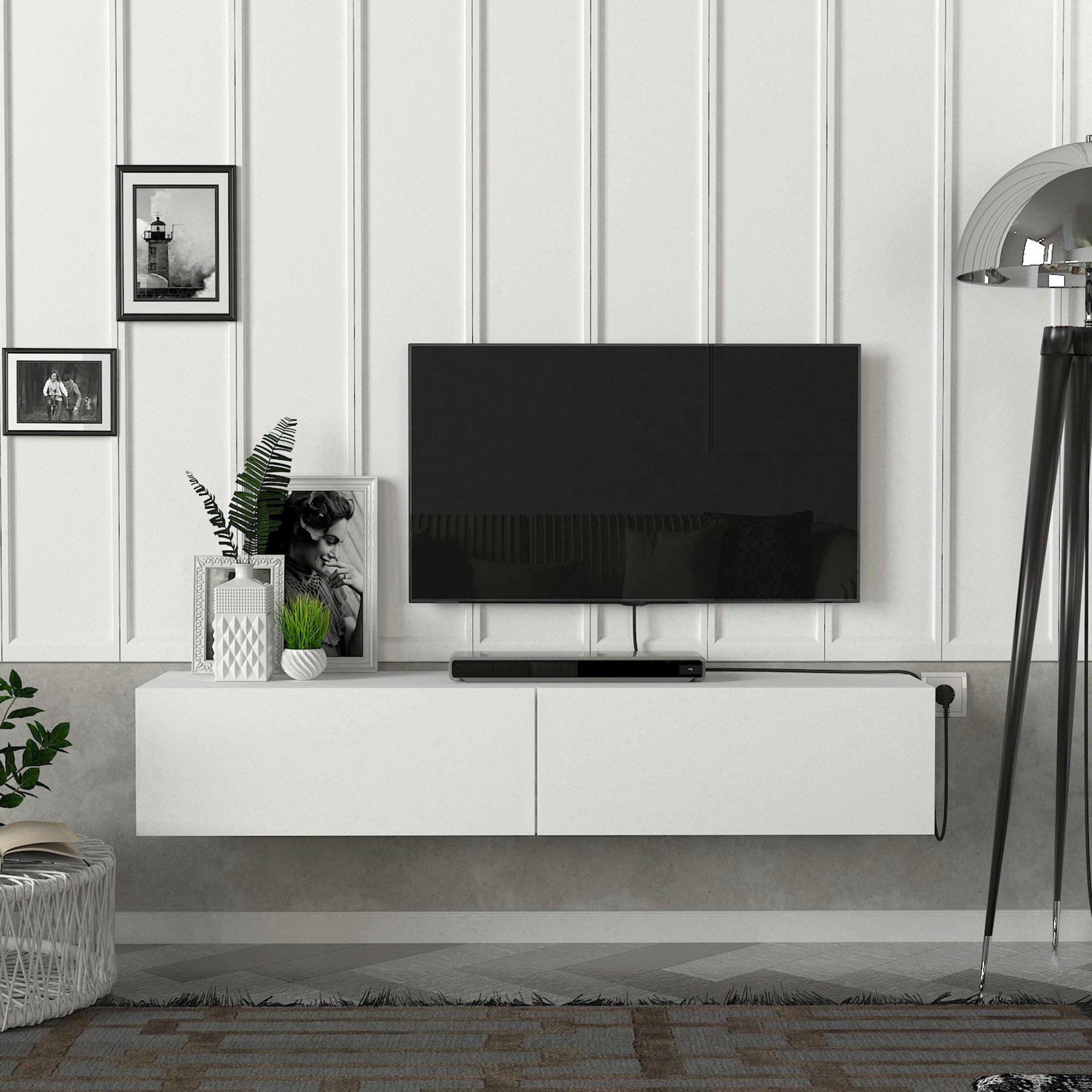 en.casa TV-Schrank »Toivakka« Fernsehschrank 135x31x25cm Weiß günstig online kaufen