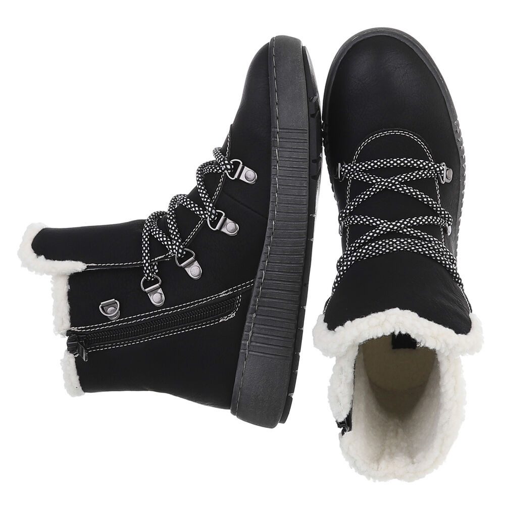 Ital-Design Damen Winterboots mit Futter und robuster Schnürung Snowboots (90827571) Flach Plateaustiefeletten in Schwarz