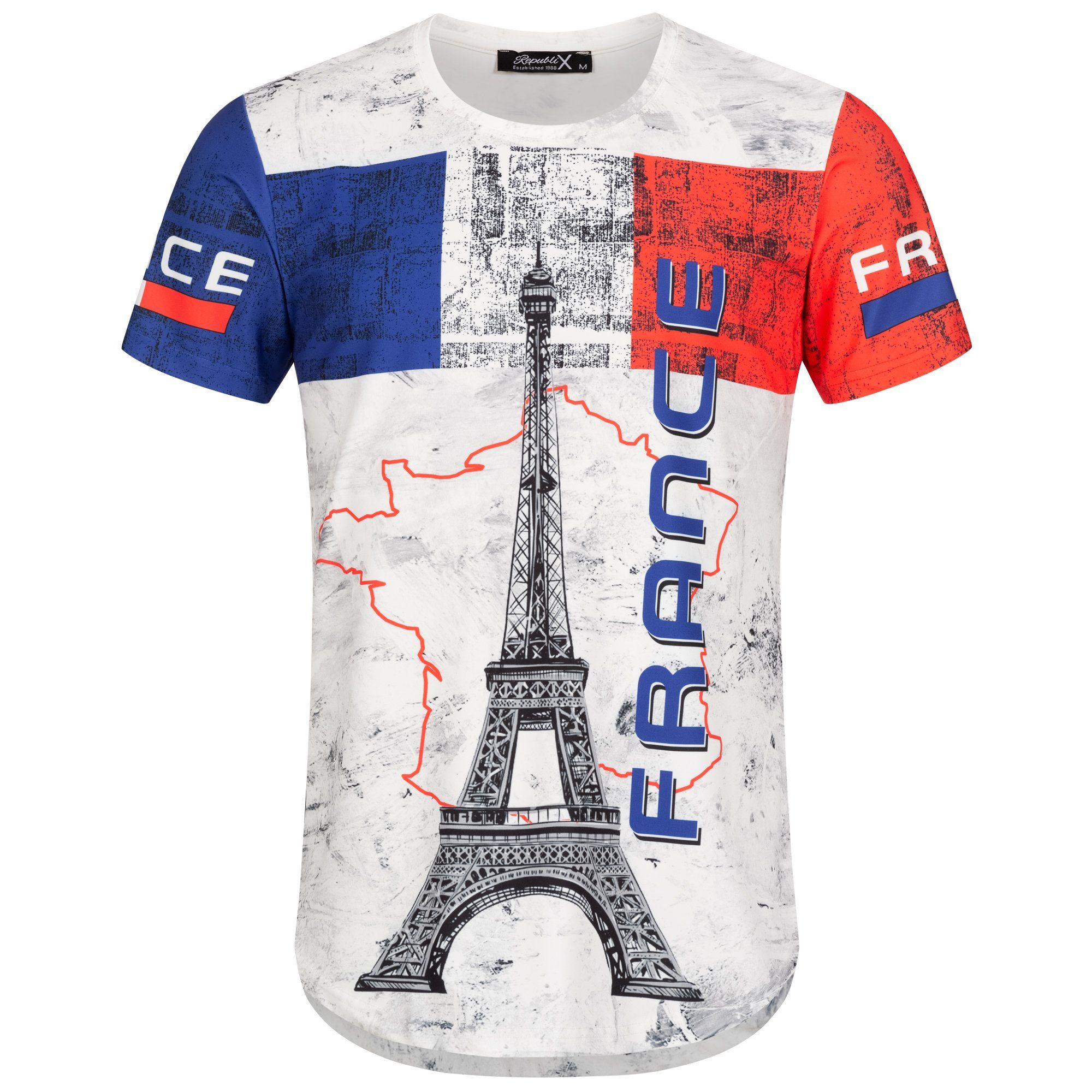 Herren Shirt FAN Länder WM Oversize T-Shirt Frankreich Rundhalsausschnitt EM REPUBLIX mit Neck Crew