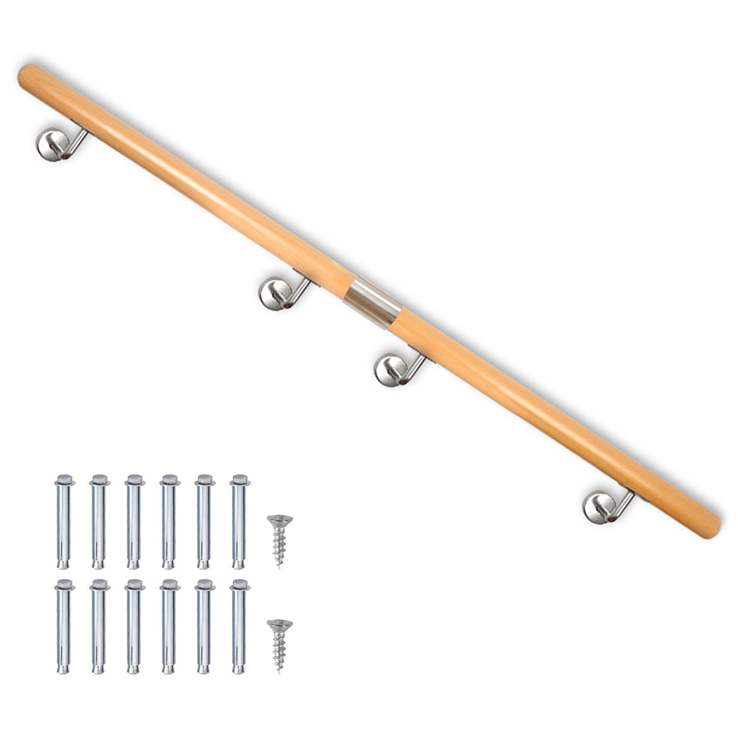 V2Aox Handlauf Buche Holz Handlauf Treppengeländer Wandhandlauf Treppe 50 - 500 cm, 200 cm Gesamtlänge
