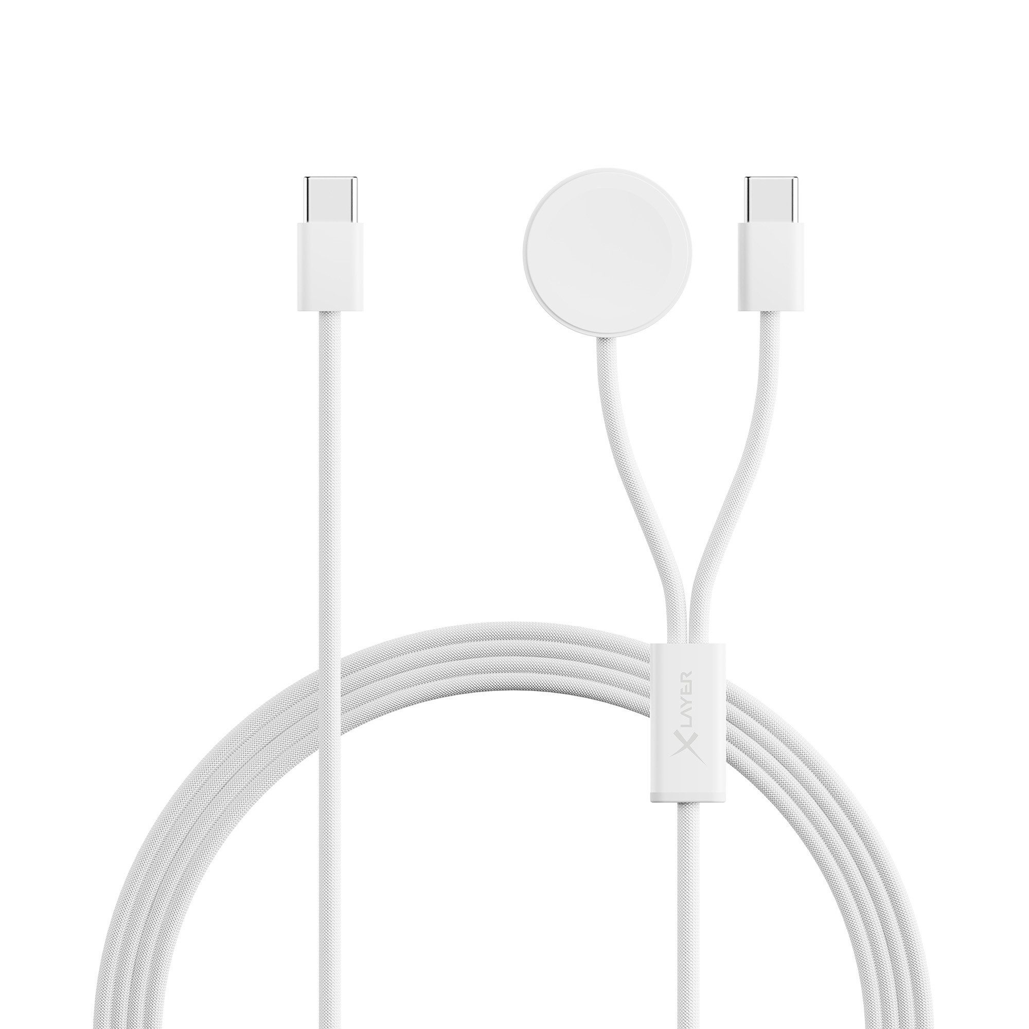 XLAYER Kabel 2-in-1 feingewebtes Kabel USB Typ C & Apple Watch Charger 1.5 m Smartphone-Kabel, 2-in-1 Multi-USB-Ladekabel I Ein USB-Kabel für gleich 2 Mobilgeräte I Apple Watch Ladestation mit magnetischer Funktion I USB Typ-C Technologie I Schnelles Aufl