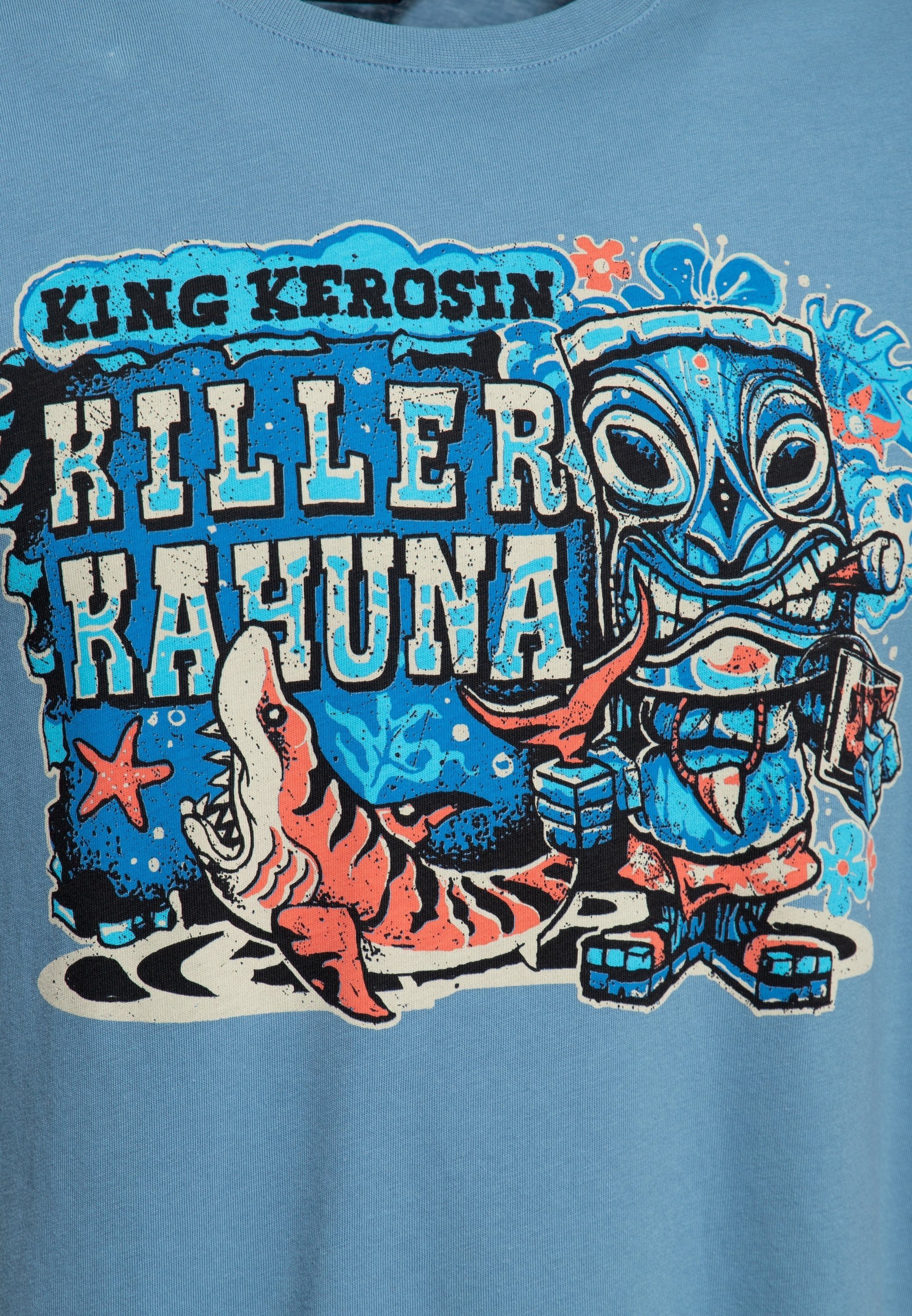 Print-Shirt Tiki-Motiv Kahuna KingKerosin mit Killer blau