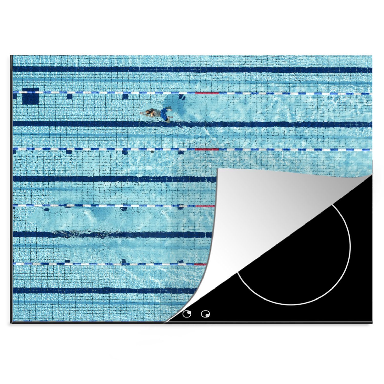 MuchoWow Herdblende-/Abdeckplatte Schwimmen - Leinen - Wettkampfschwimmen, Vinyl, (1 tlg), 70x52 cm, Mobile Arbeitsfläche nutzbar, Ceranfeldabdeckung