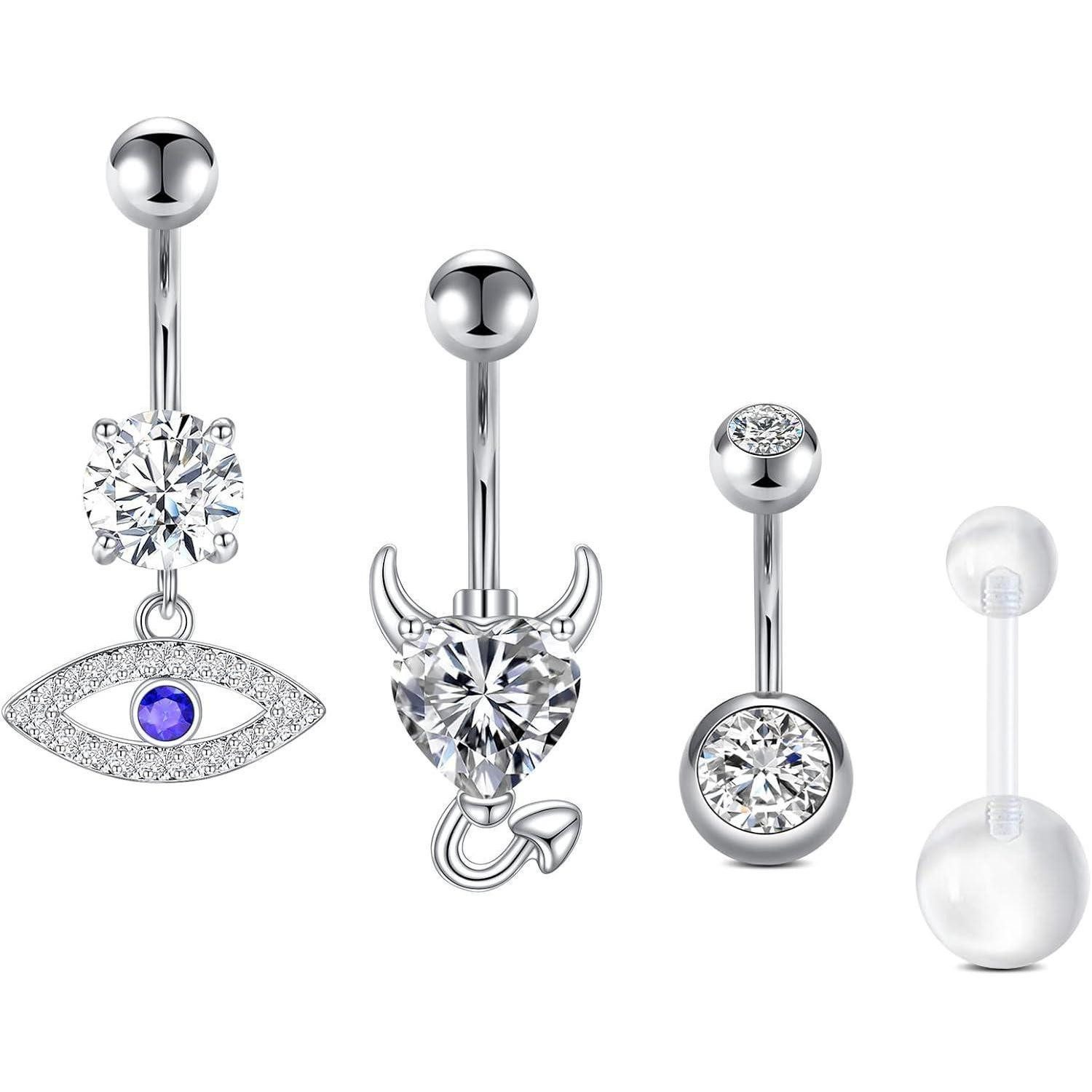 AVYRING Bauchnabelpiercing Bauchnabelpiercing Set Silber Transparent Herz Schmetterling 4 Stück