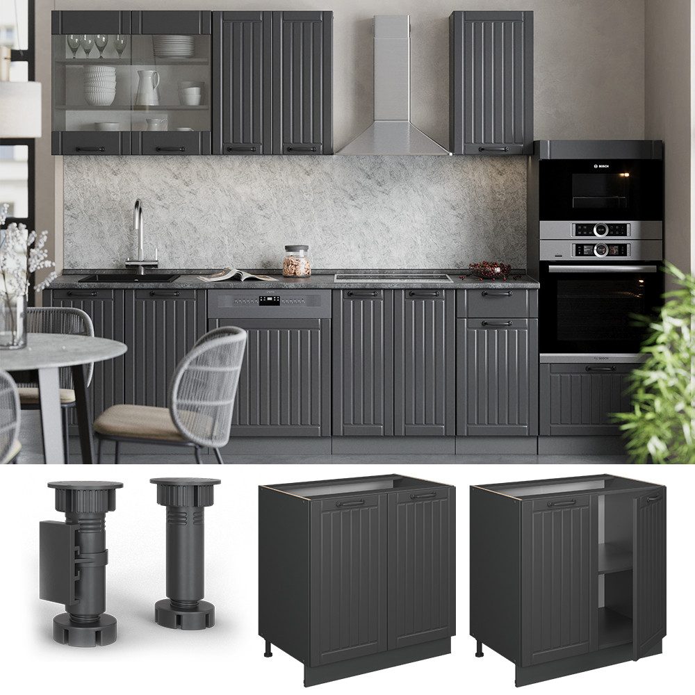 Vicco Unterschrank Fame-Line, Dunkelgrau/Anthrazit, 80 cm mit Regal, ohne Arbeitsplatte (1-St)
