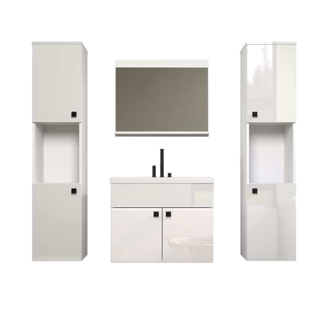 trendteam Badezimmer-Set Haven Badmöbelset 5 Teile weiß Hochglanz, weiß., (5-St)