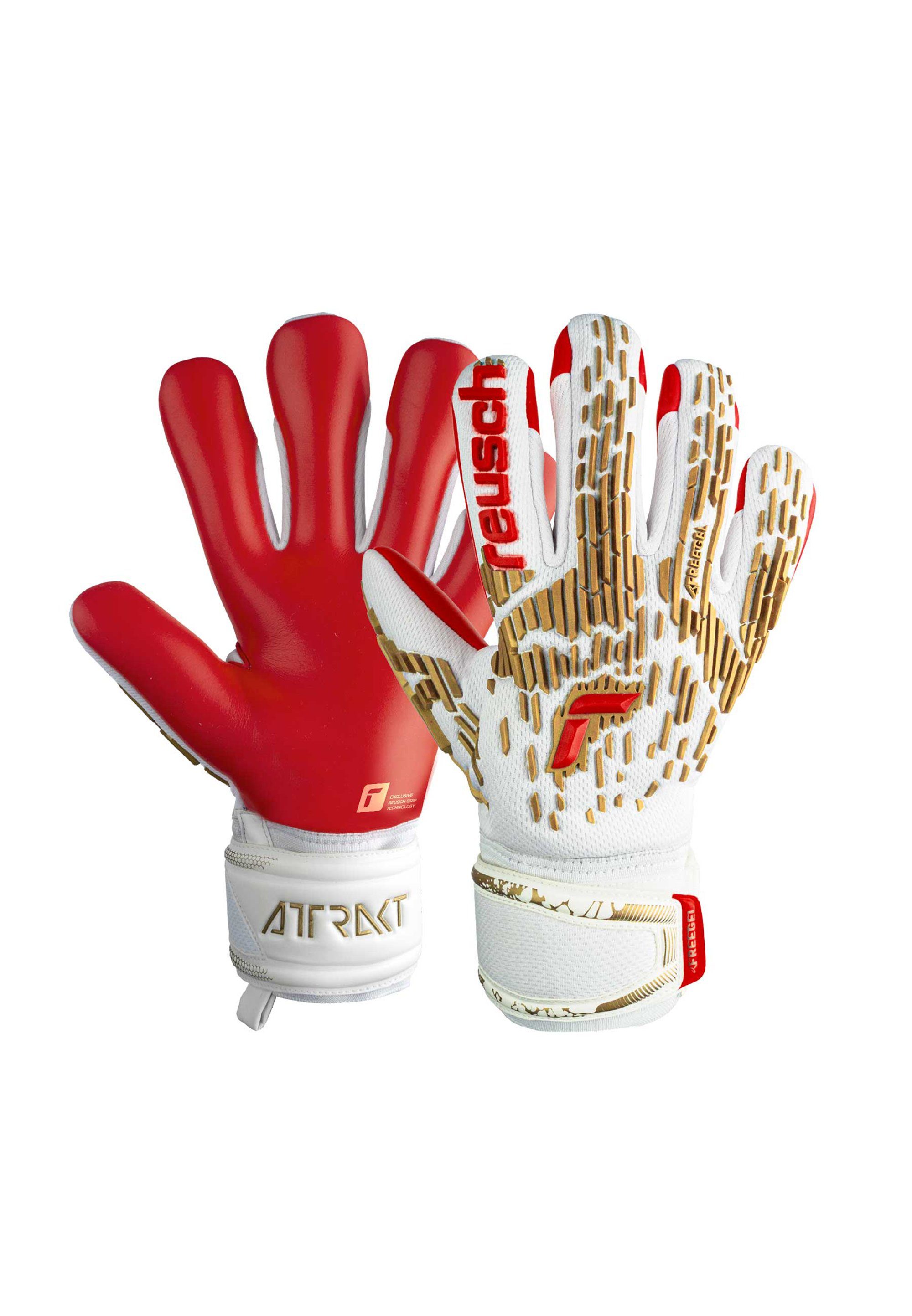 Reusch Torwarthandschuhe Attrakt Freegel Silver Junior mit sehr gutem Grip weiß-goldfarben