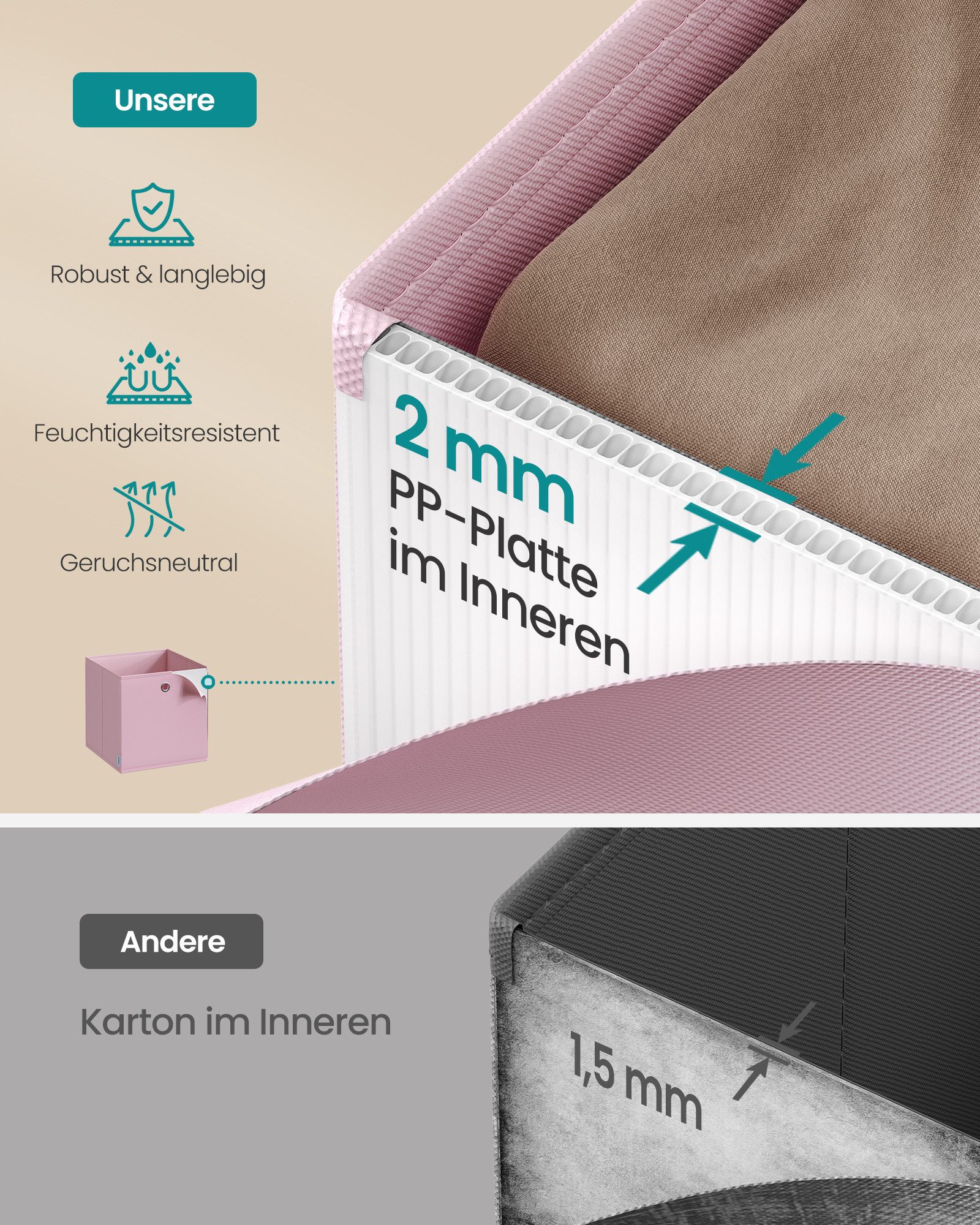 SONGMICS Aufbewahrungsbox, Ordnungsboxen, geruchsneutral, Faltbox, Stoffbox, für Würfelregal