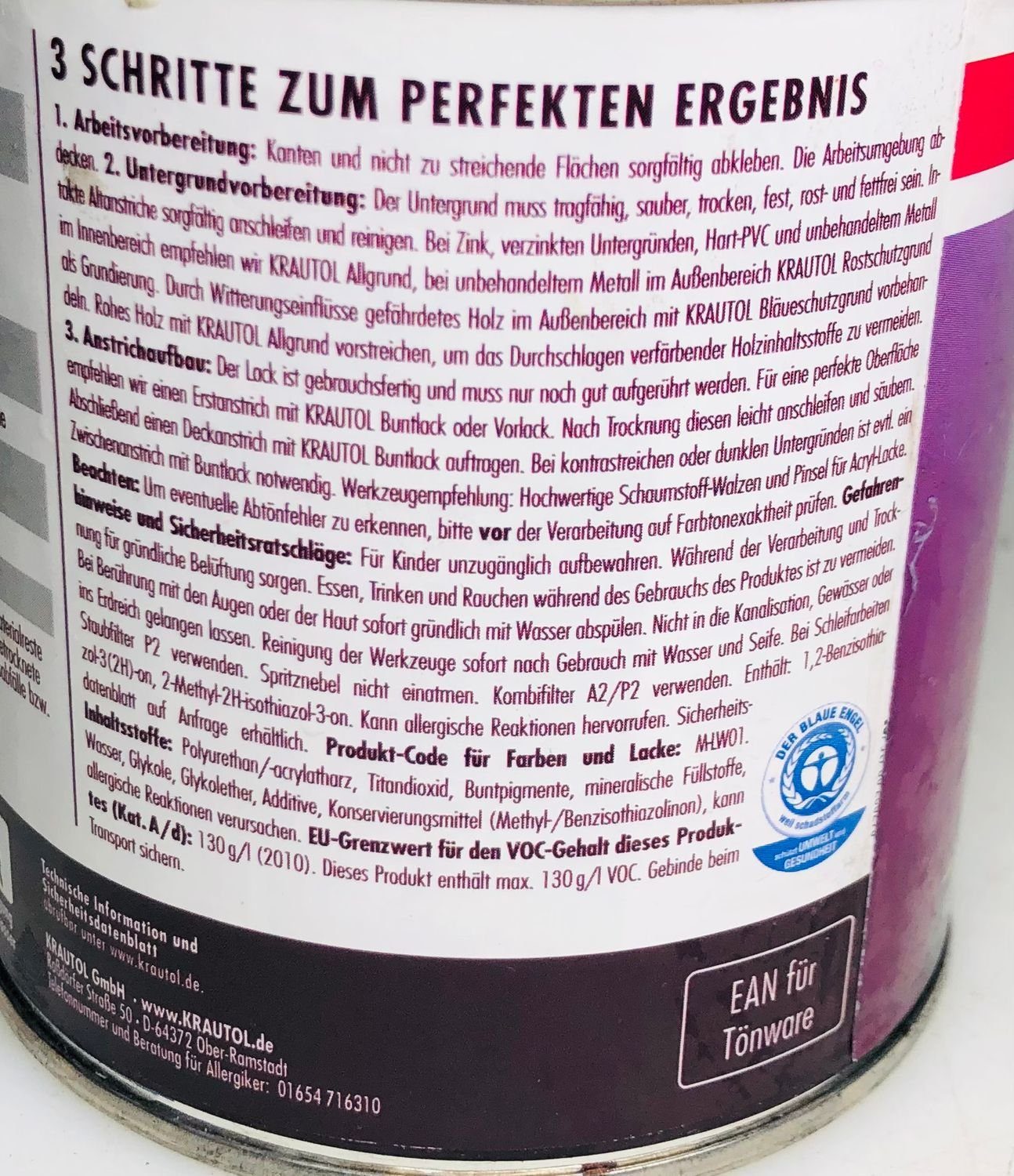 Krautol Vollton- und Abtönfarbe 0,35 l Krautol Acryl Buntlack Weiß Glanz Innenbeschichtung Außen