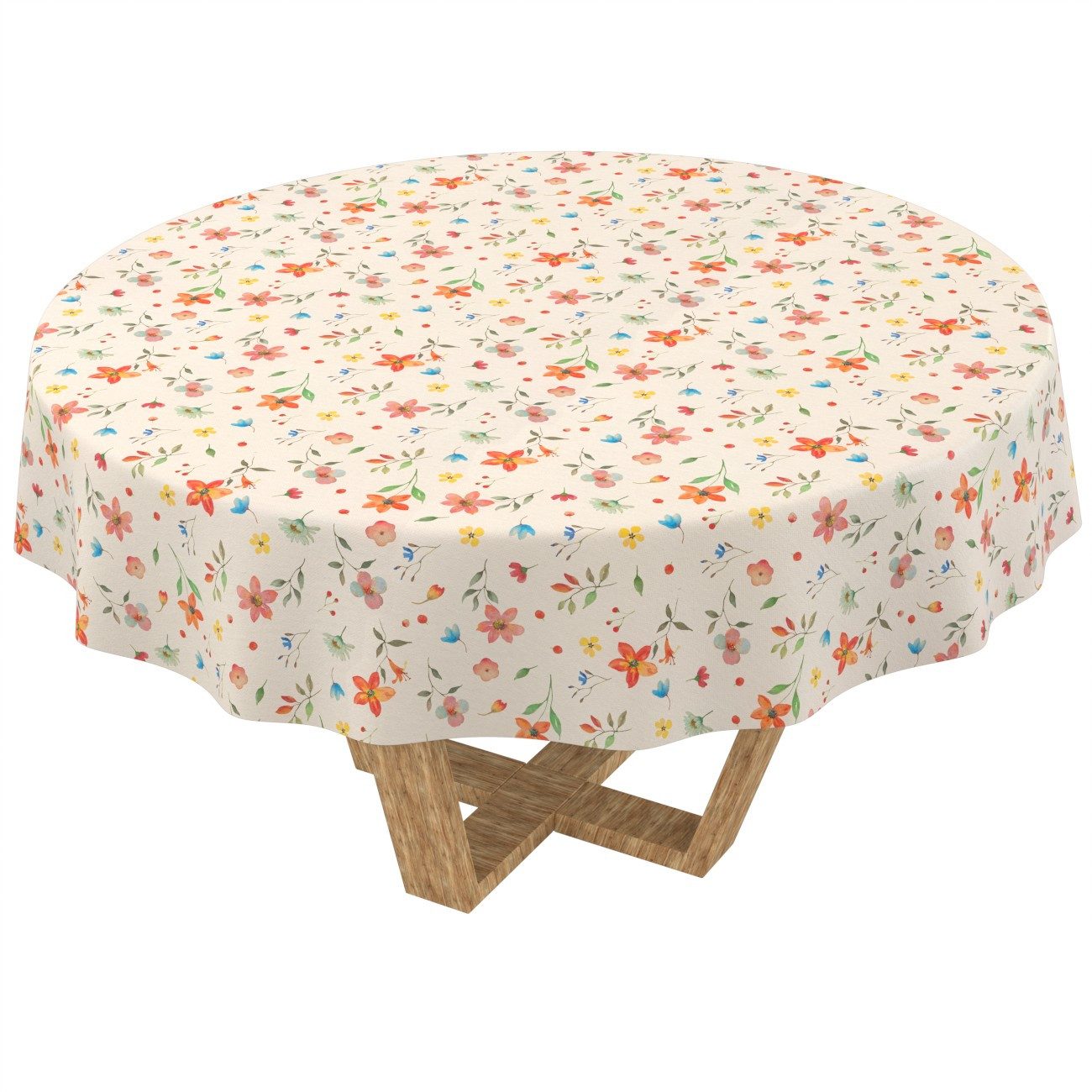 ANRO Tischdecke Valencia Stoff Premium Streublumen wasserabweisend pflegeleicht (Einzelstück 1-tlg), Stoff schmutzabweisend Rund 100 Blumen Bunt