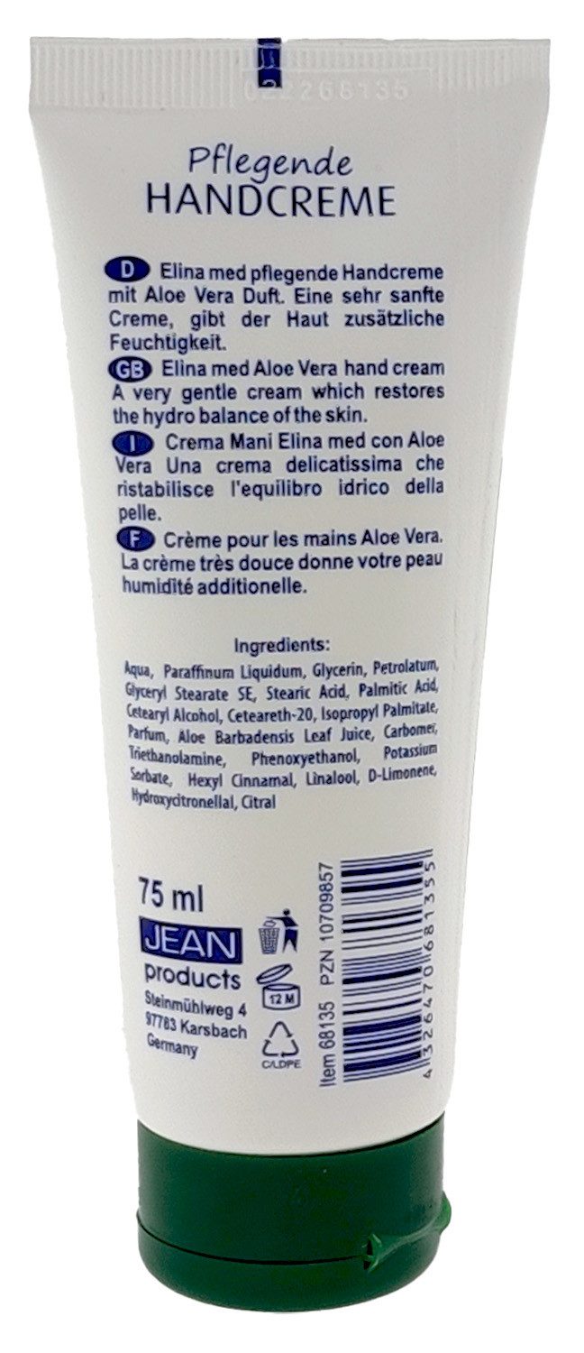 Elina Med Handcreme Handcreme Aloe Vera 4x 75ml Tube Pflege, 4-tlg., Handcreme Hautschutzcreme Pflegecreme Handpflegecreme Handlotion Lotio