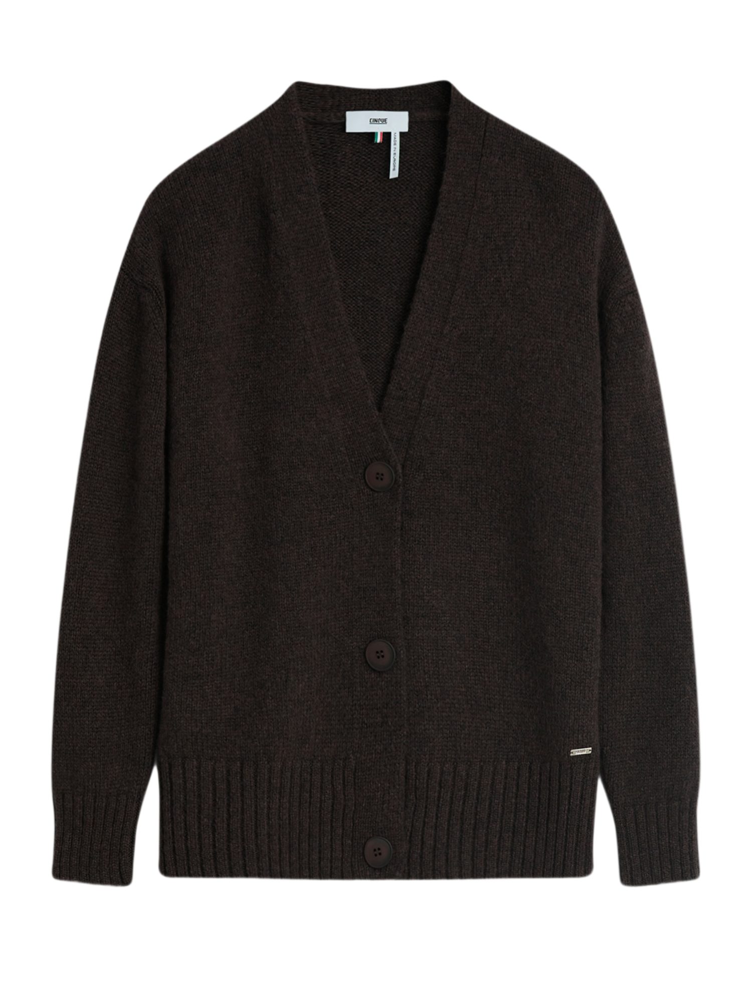 Cinque Strickjacke braun,Casual,Wolle,Unifarben,V-Ausschnitt,Lang,Regular Fit