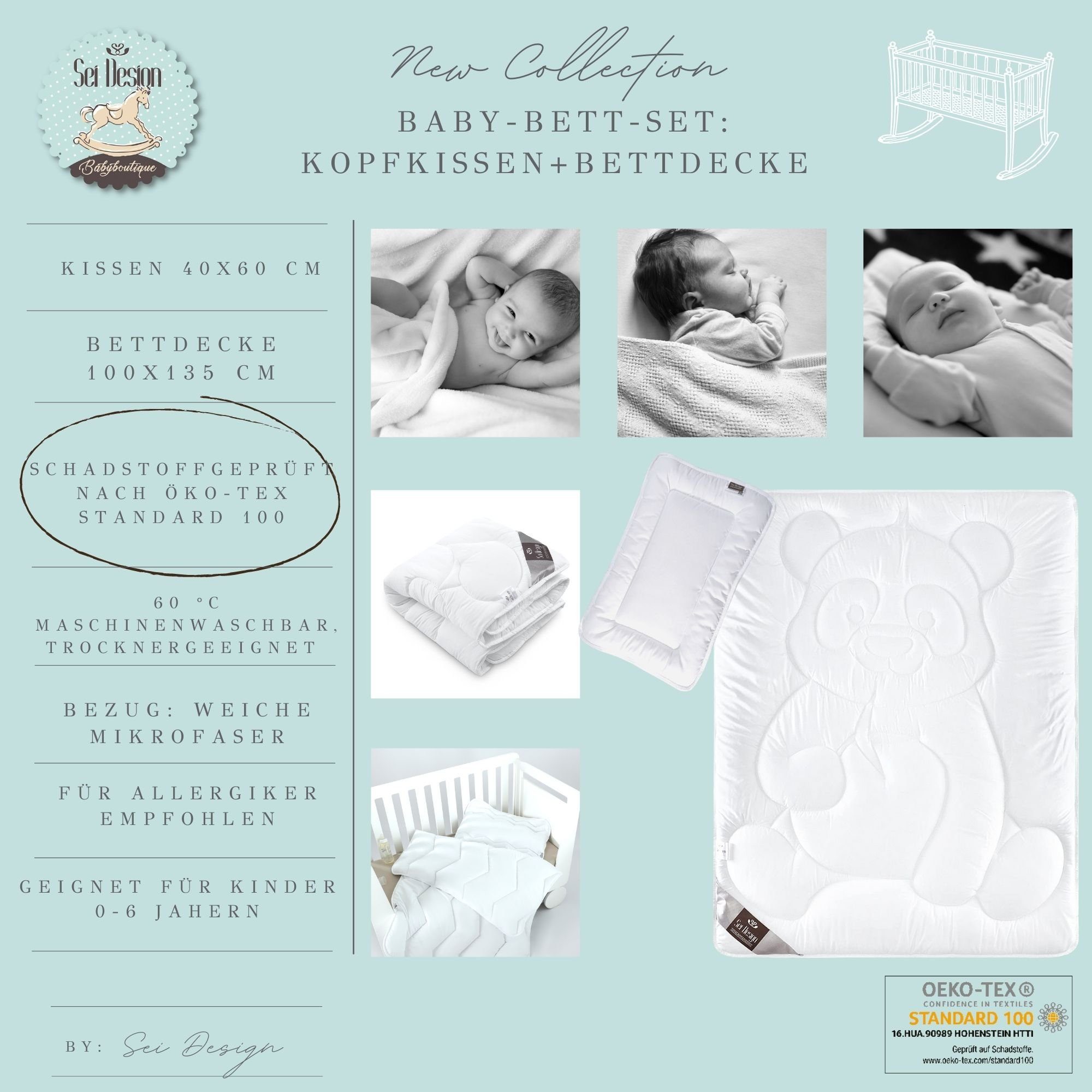 Design, Kinderbettdecke, SEI Baby Bett-Set, Füllung: Kochfest Polyester,