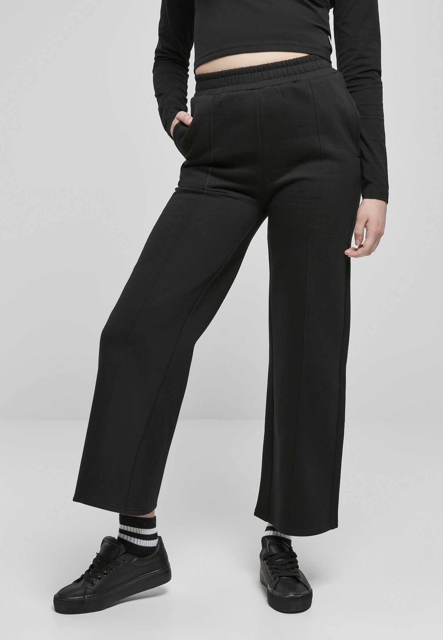 Besondere Sicherheit URBAN CLASSICS Ladies Pants Damen Tuck Stoffhose (1-tlg) Straight Pin black Sweat