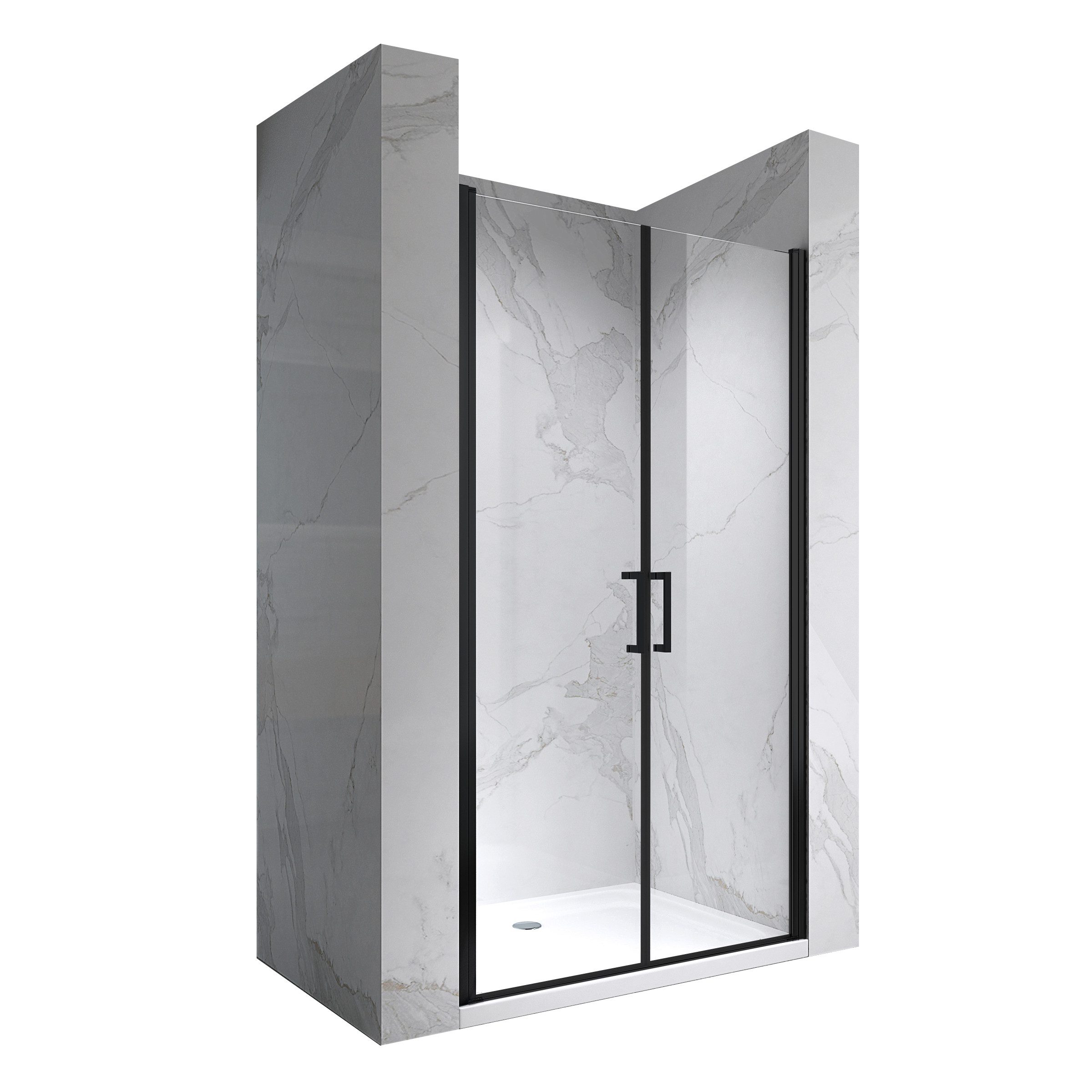 i-flair Dusch-Doppelflügeltür Duschtür Lara BLACK mit Pendeltüren aus durchsichtigem Sicherheitsglas, 74x180 cm, 6 mm Sicherheitsglas