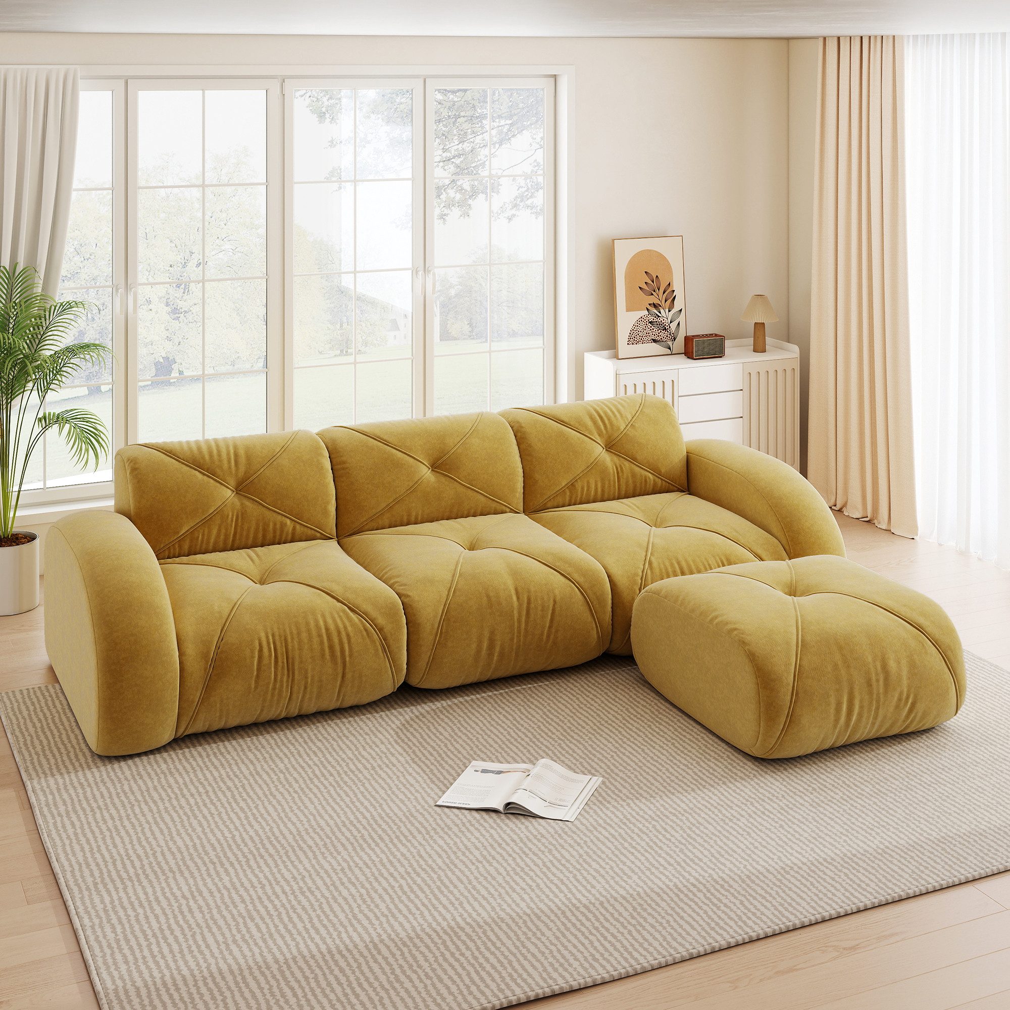 STILVORA Schlafsofa 3-Sitzer-Sofa mit Fußhocker Modulares Sofa für Wohnzimmer,Büro